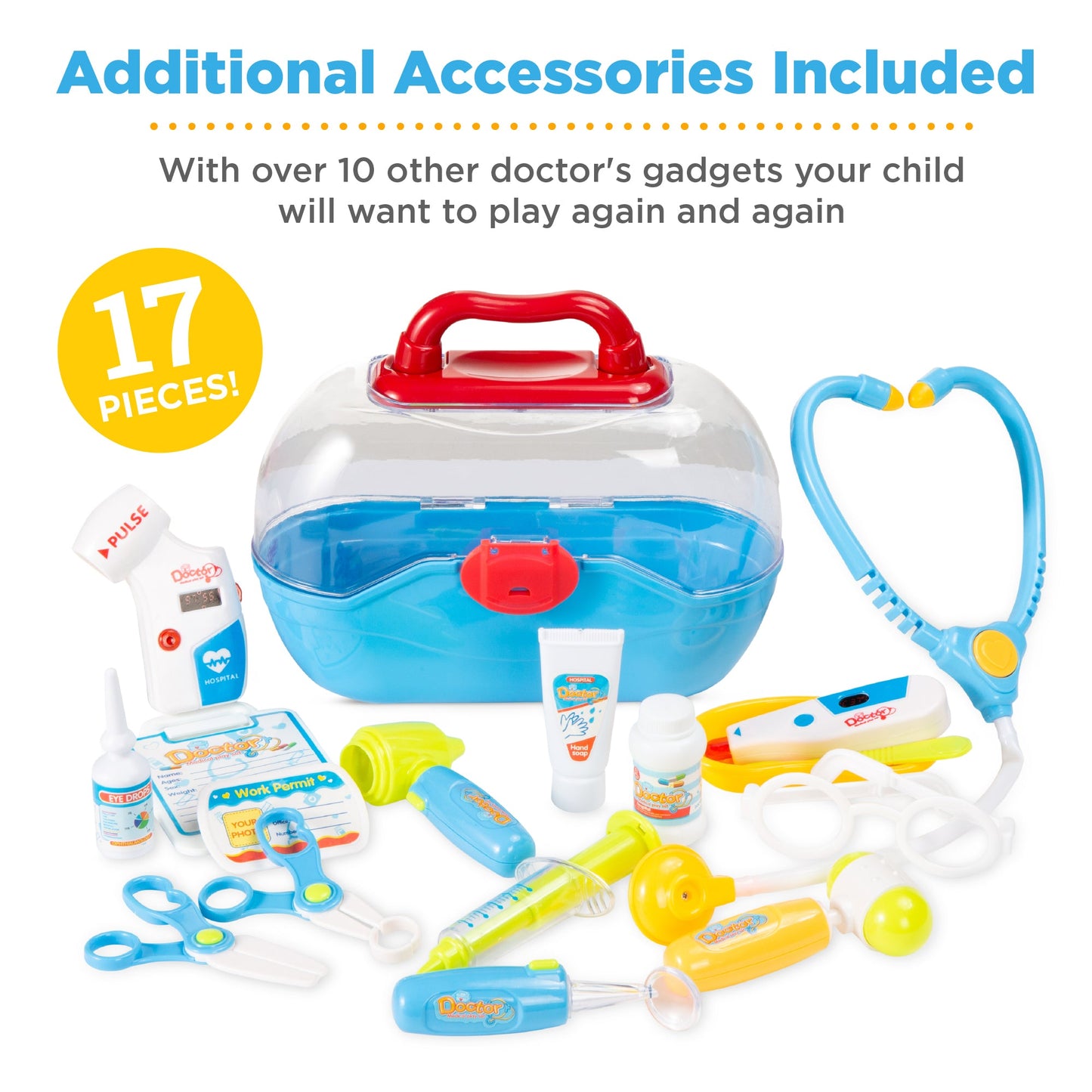 Play Doctor Kit for Kids Boys & Girls with 17 Accessories Mobile Cart