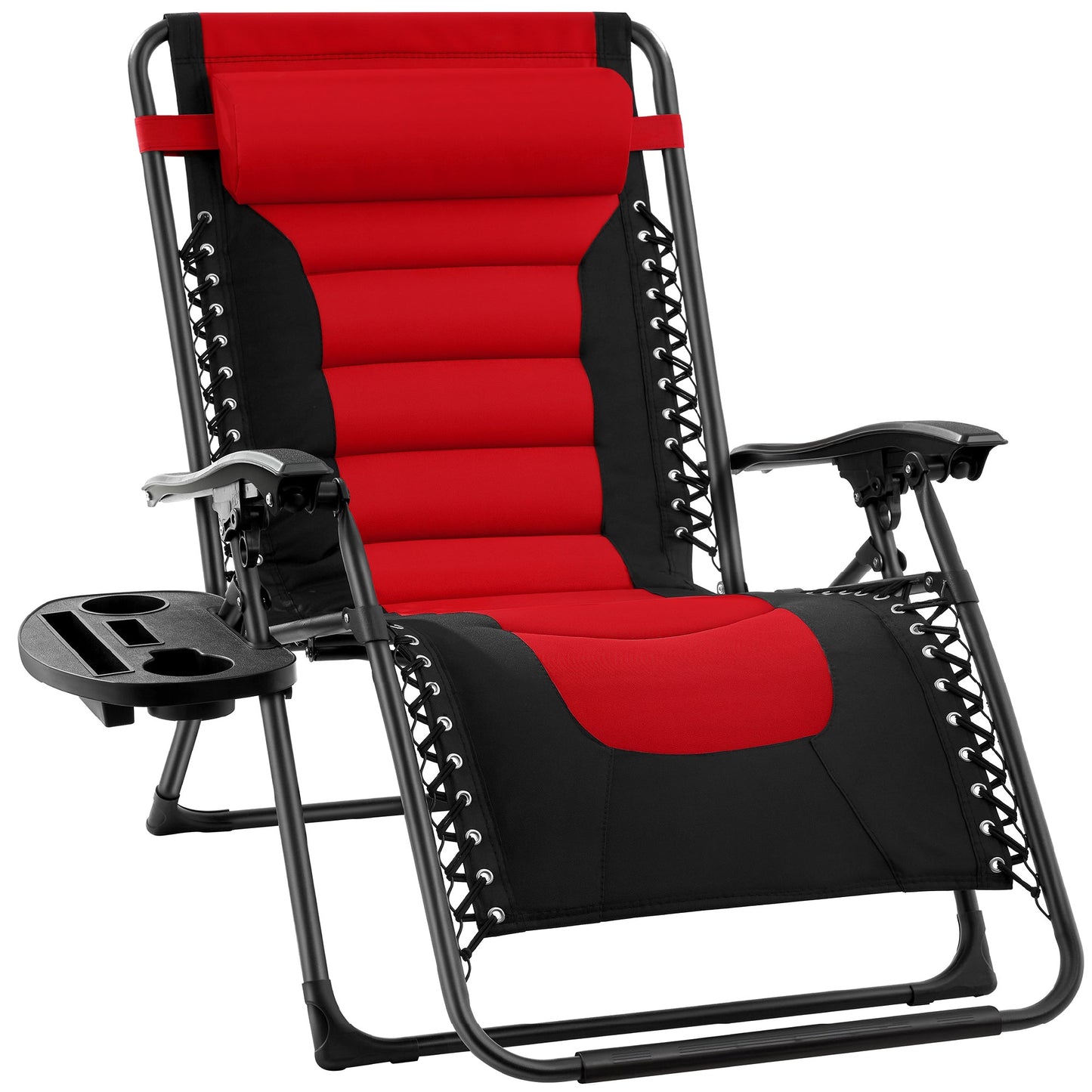 Oversized Padded Zero Gravity Chair Folding Recliner w/ Headrest Side Tray
