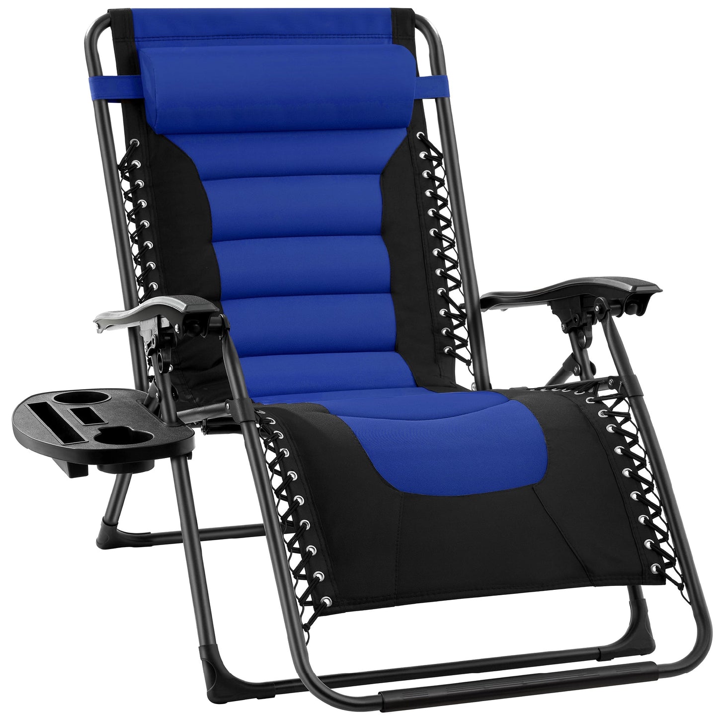 Oversized Padded Zero Gravity Chair Folding Recliner w/ Headrest Side Tray