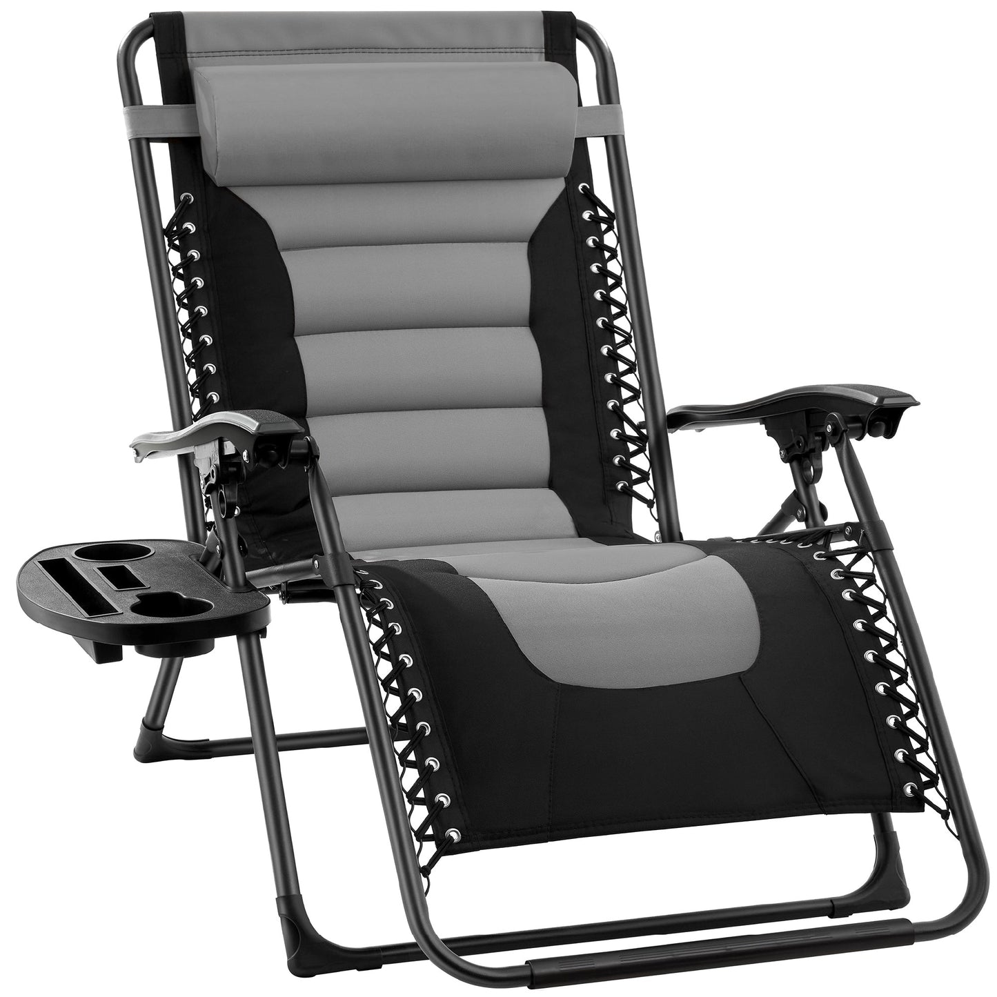 Oversized Padded Zero Gravity Chair Folding Recliner w/ Headrest Side Tray
