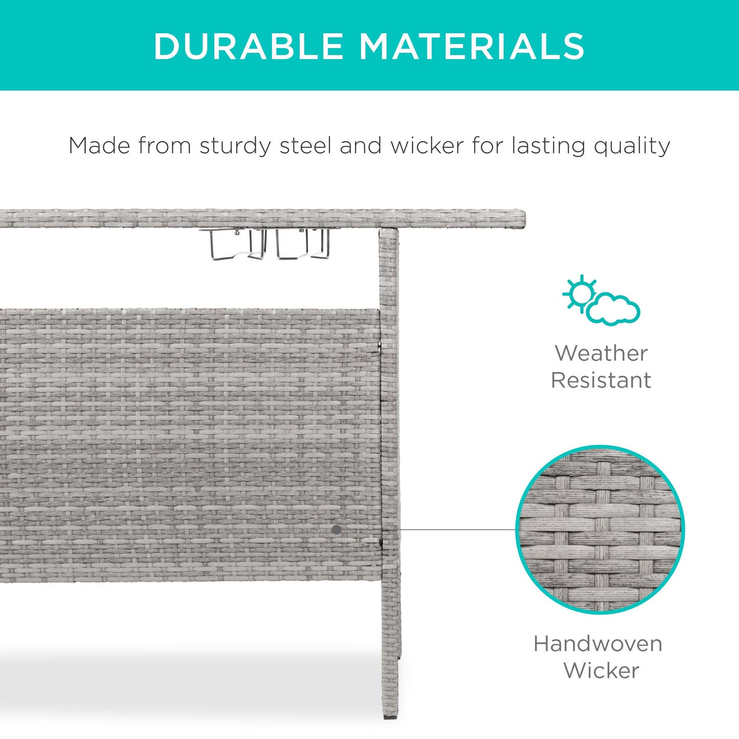 Outdoor Wicker Bar Counter Table w/ 2 Steel Shelves 2 Rails