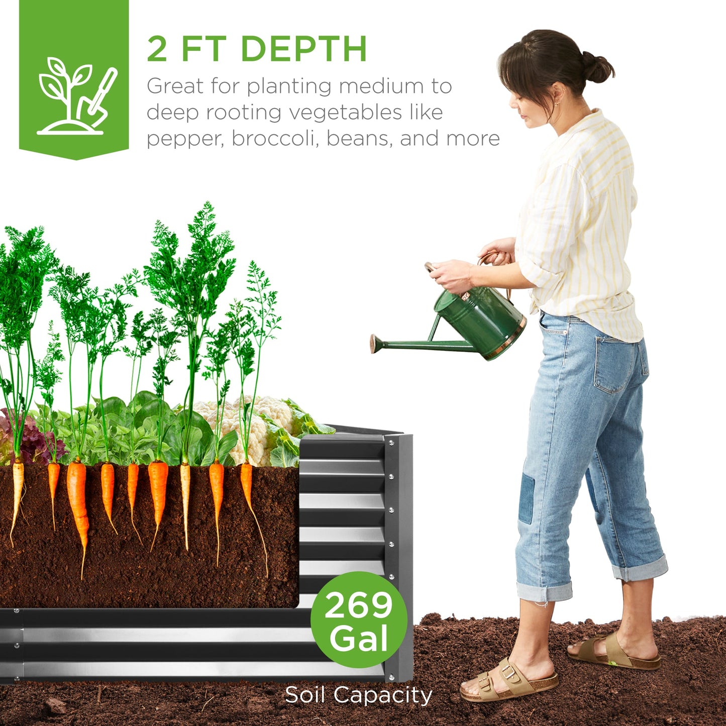 Outdoor Metal Raised Garden Bed for Vegetables Flowers Herbs - 6x3x2ft
