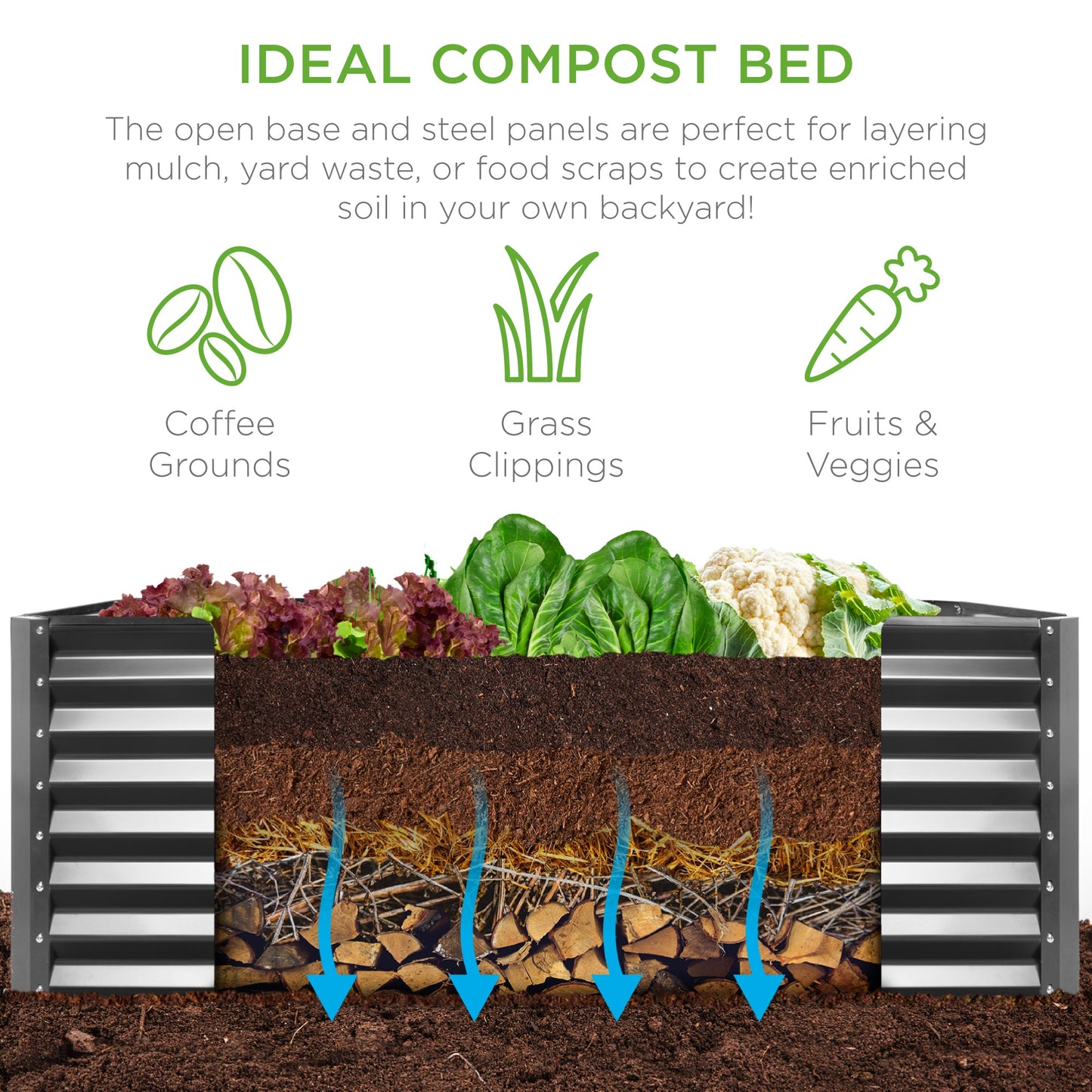 Outdoor Metal Raised Garden Bed for Vegetables Flowers Herbs - 6x3x2ft
