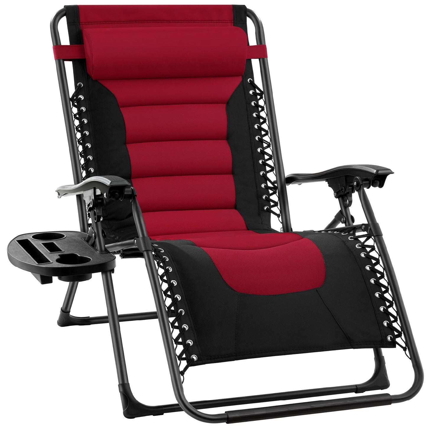 Oversized Padded Zero Gravity Chair Folding Recliner w/ Headrest Side Tray