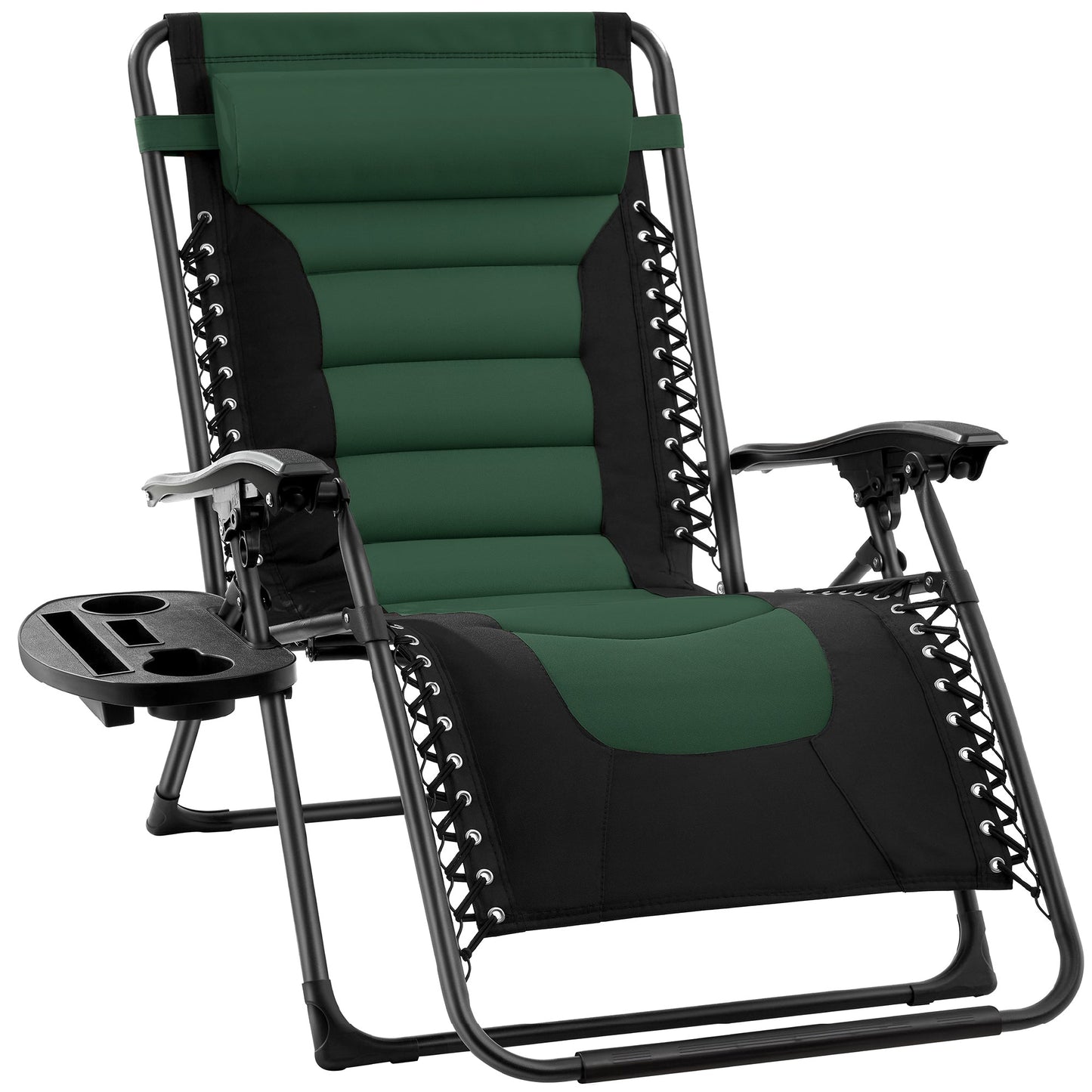 Oversized Padded Zero Gravity Chair Folding Recliner w/ Headrest Side Tray