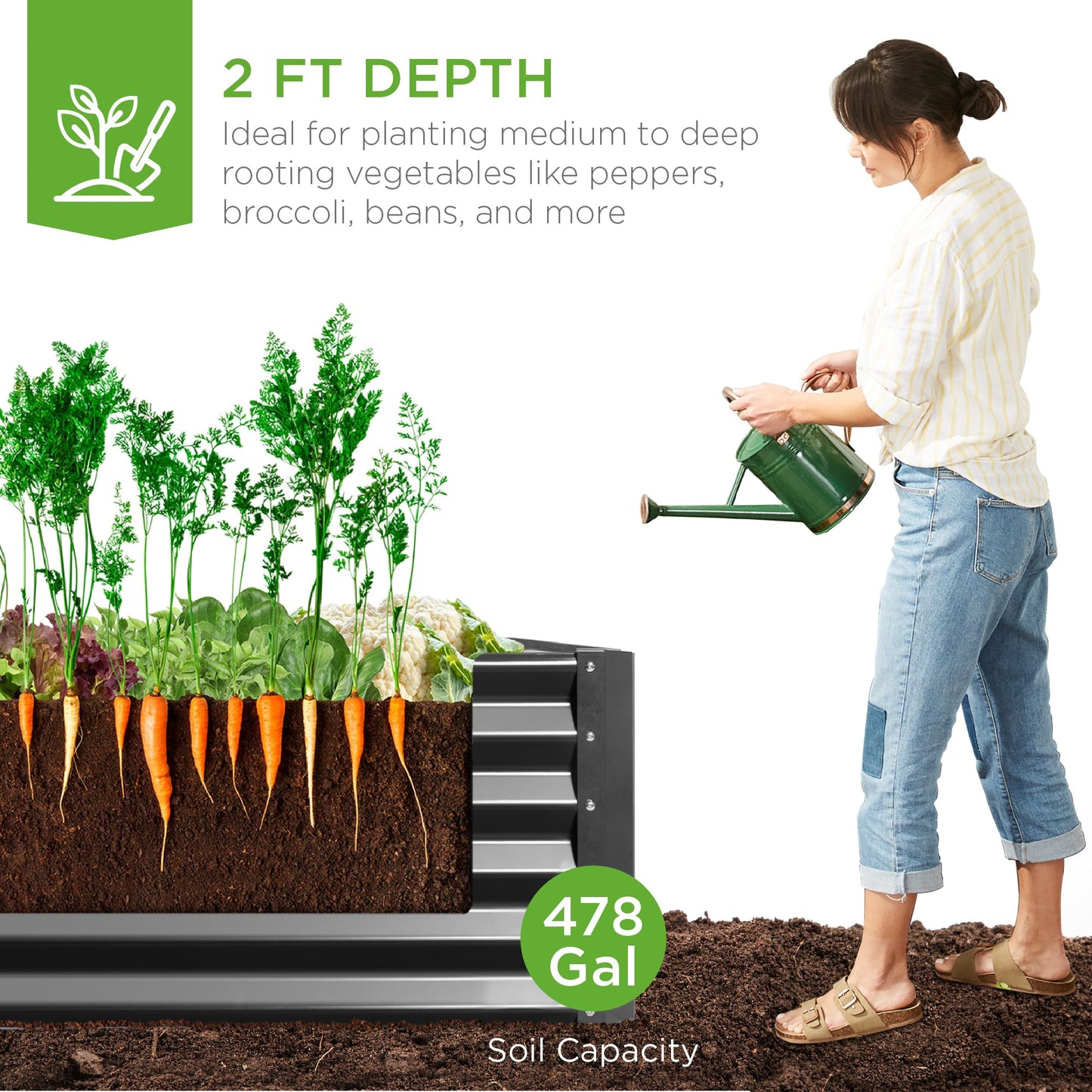 Outdoor Metal Raised Garden Bed for Vegetables Flowers Herbs - 8x4x2ft