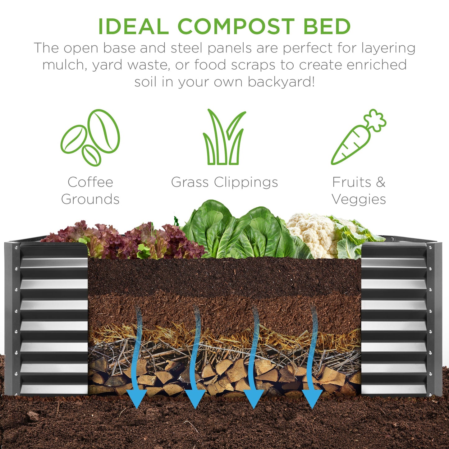 Outdoor Metal Raised Garden Bed for Vegetables Flowers Herbs - 8x4x2ft