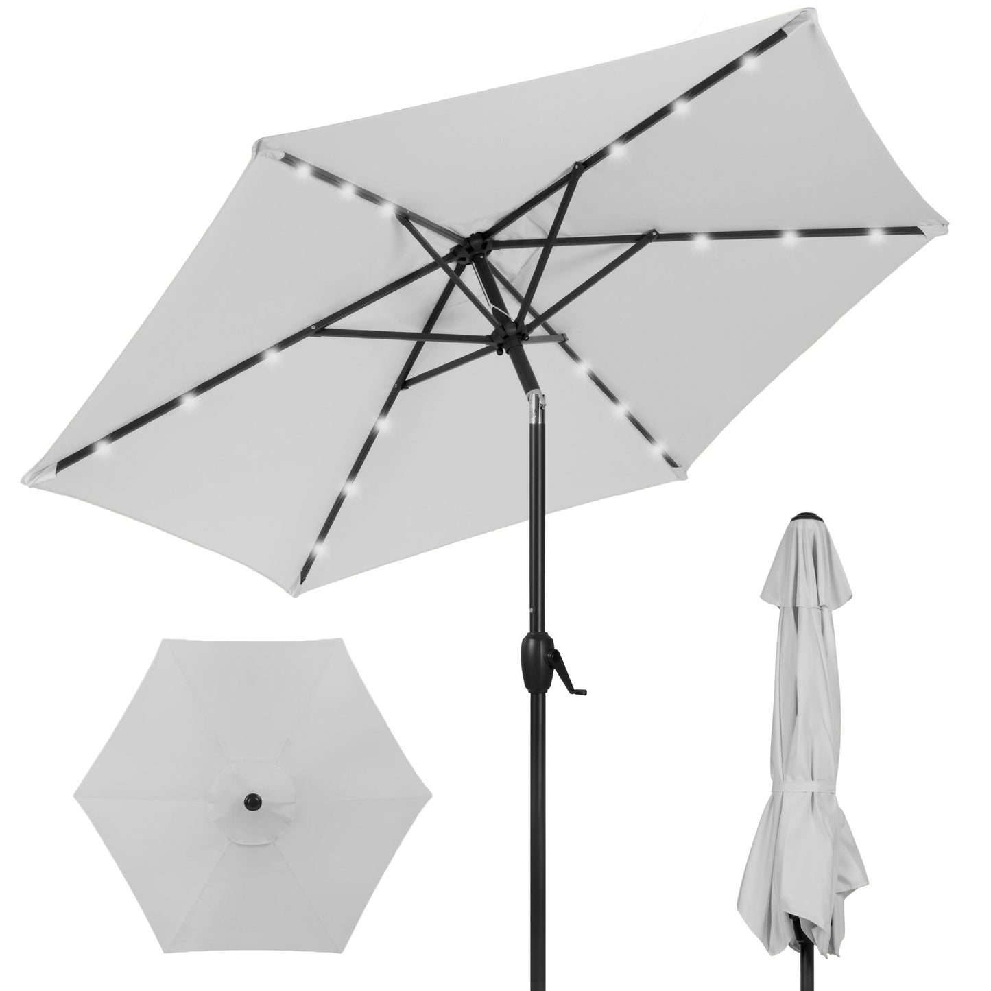 Outdoor Solar Patio Umbrella w/ Push Button Tilt Crank Lift - 7.5ft