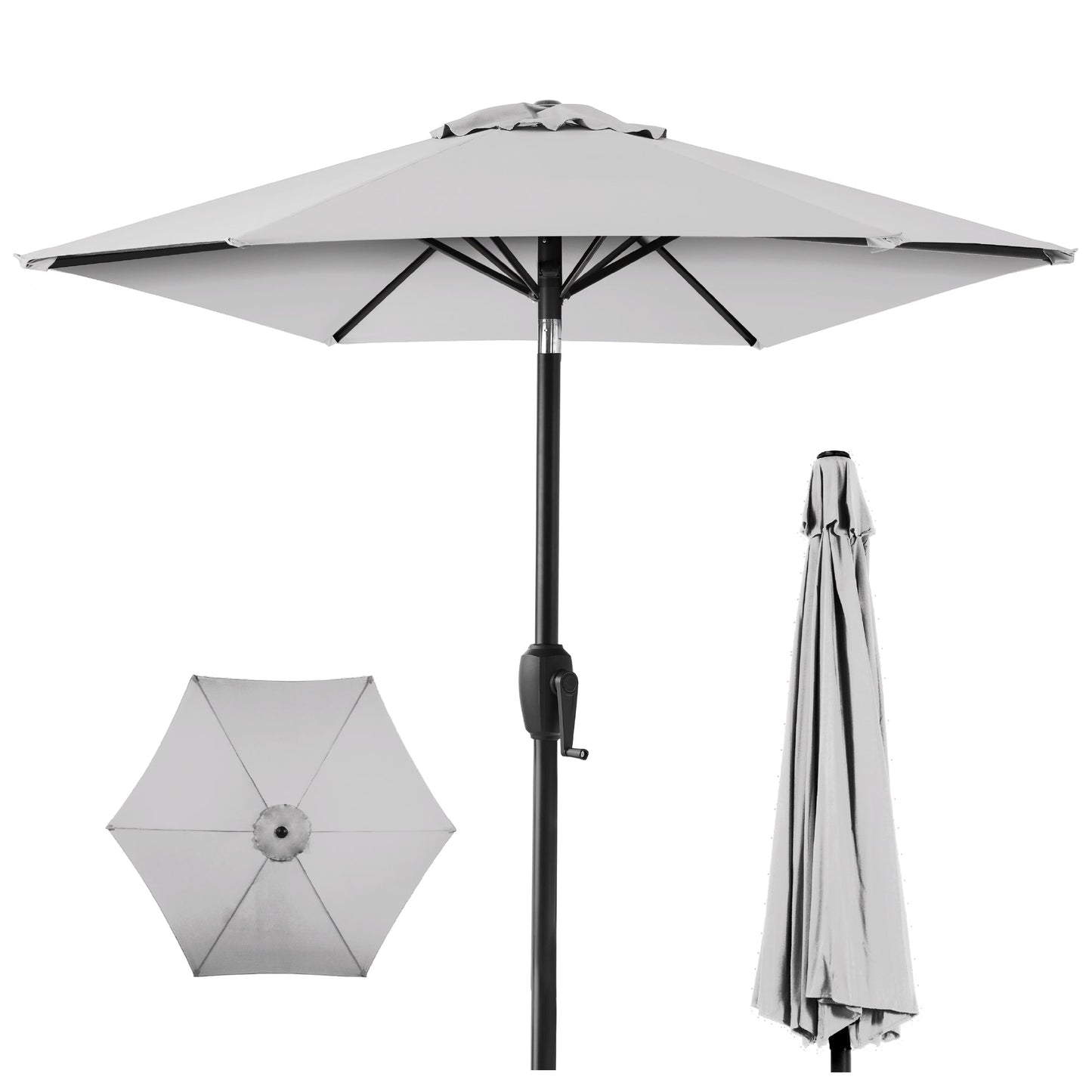 Outdoor Market Patio Umbrella w/ Push Button Tilt Crank Lift - 7.5ft