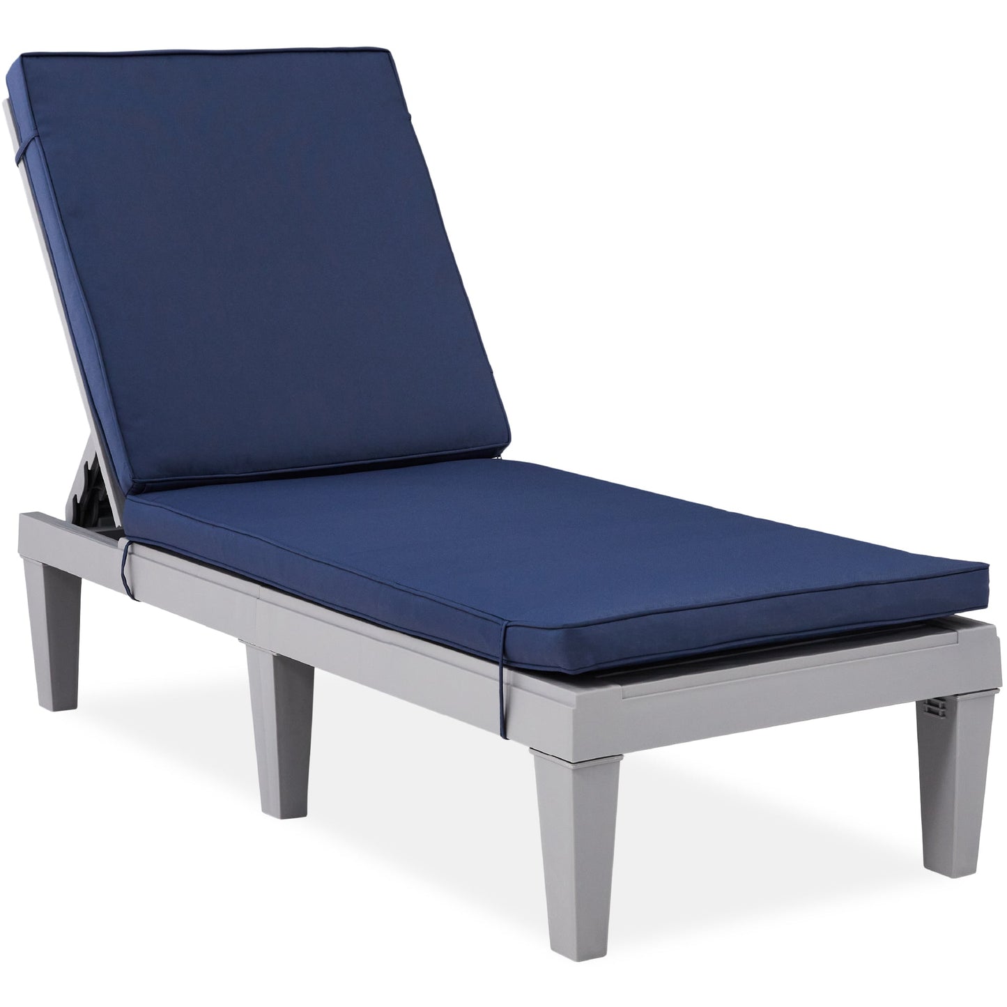 Outdoor Patio Lounge Chair Resin Chaise Lounger w/ Seat Cushion 5 Positions