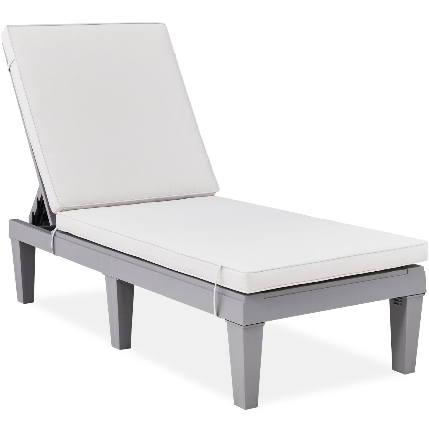 Outdoor Patio Lounge Chair Resin Chaise Lounger w/ Seat Cushion 5 Positions