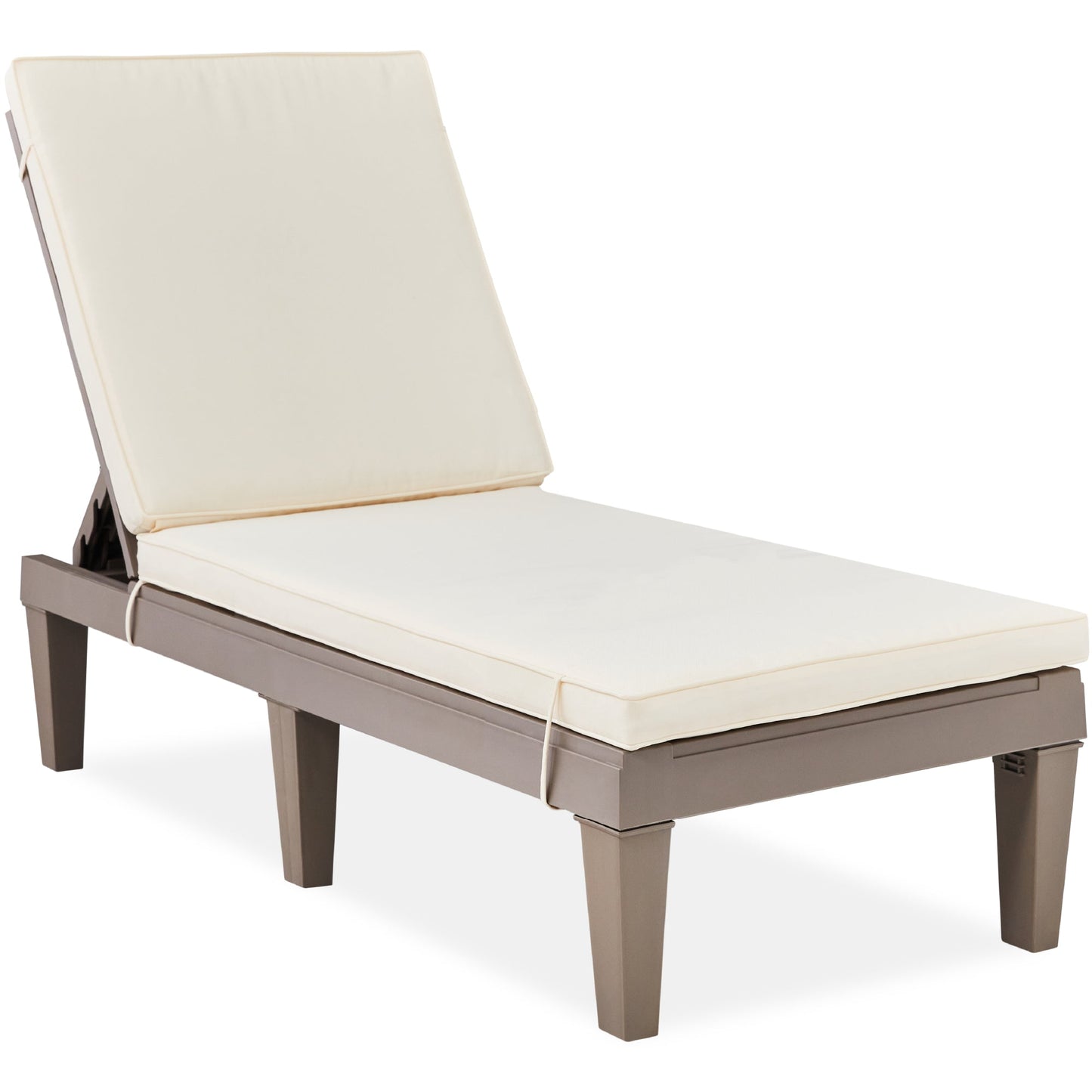 Outdoor Patio Lounge Chair Resin Chaise Lounger w/ Seat Cushion 5 Positions