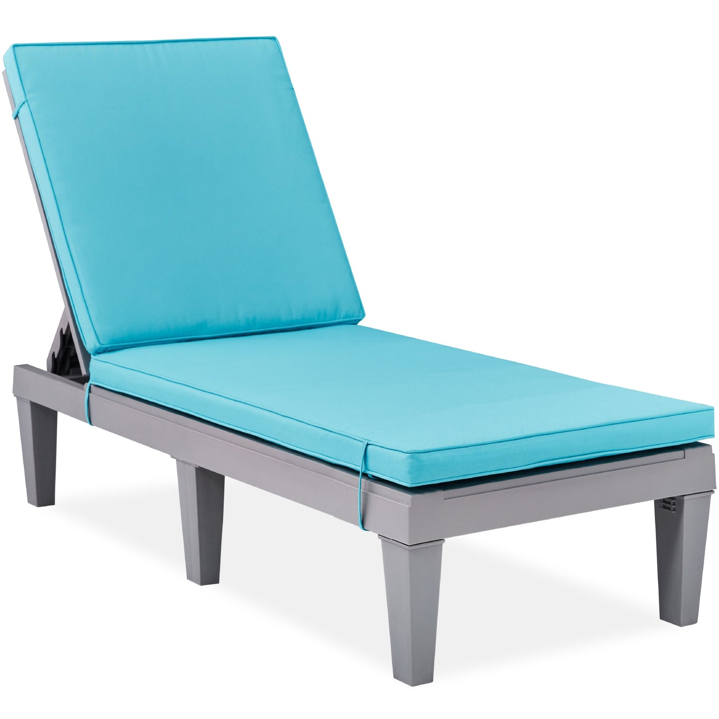 Outdoor Patio Lounge Chair Resin Chaise Lounger w/ Seat Cushion 5 Positions