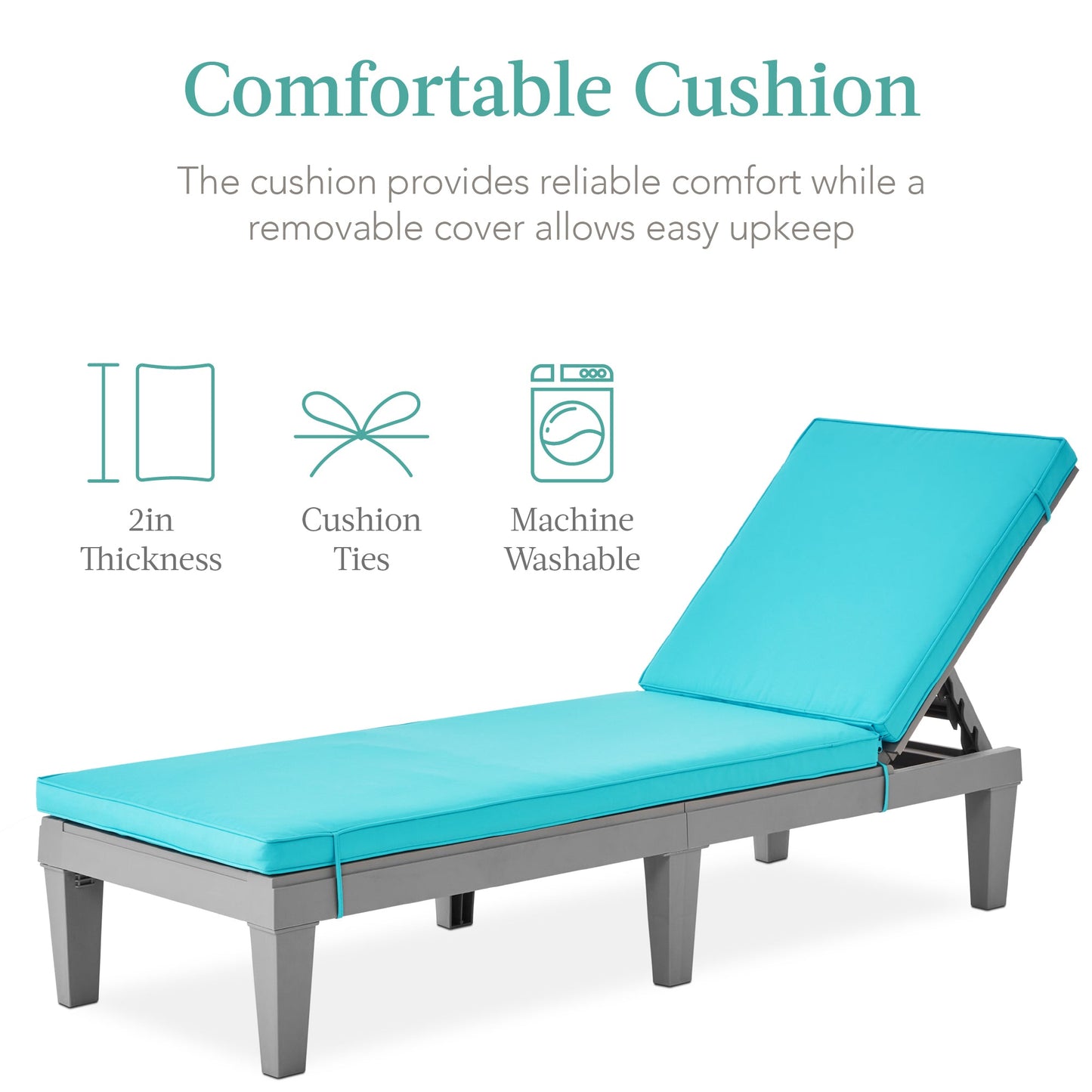Outdoor Patio Lounge Chair Resin Chaise Lounger w/ Seat Cushion 5 Positions