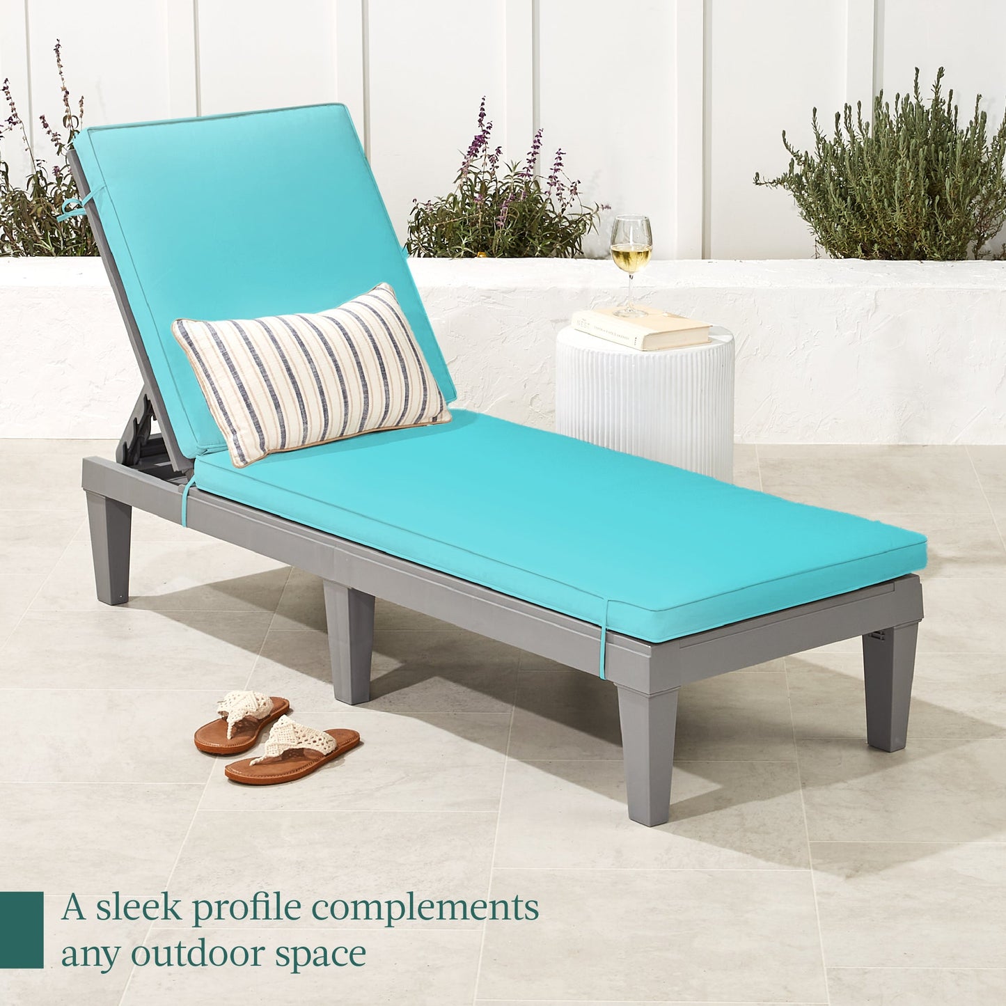 Outdoor Patio Lounge Chair Resin Chaise Lounger w/ Seat Cushion 5 Positions