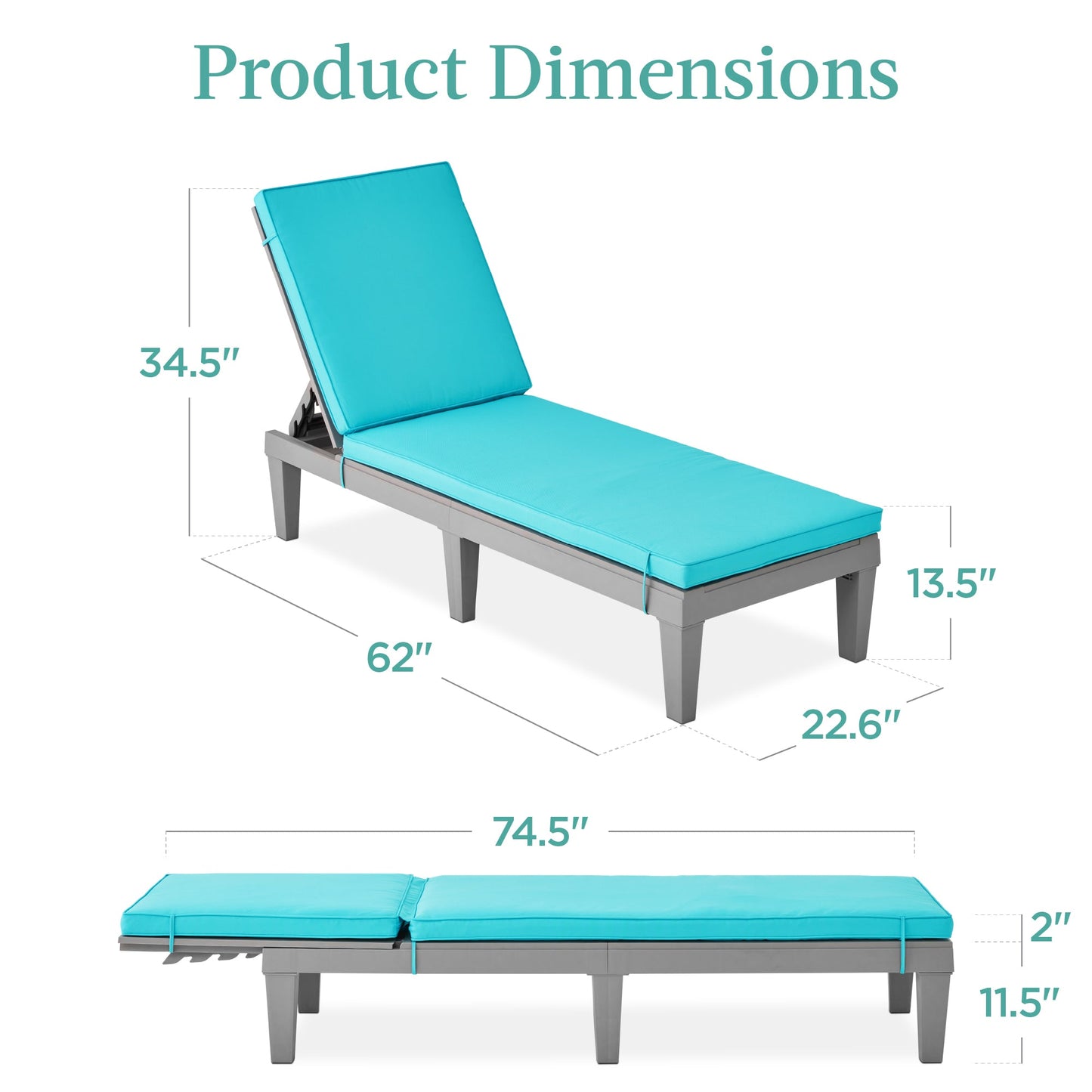 Outdoor Patio Lounge Chair Resin Chaise Lounger w/ Seat Cushion 5 Positions