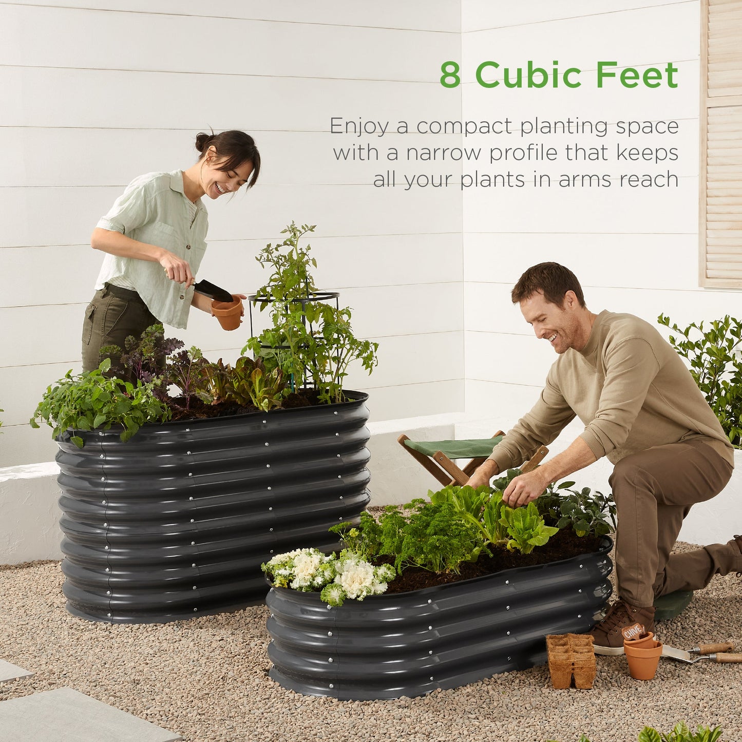 Outdoor Raised Metal Oval Garden Bed Planter Box - 4x2x1ft