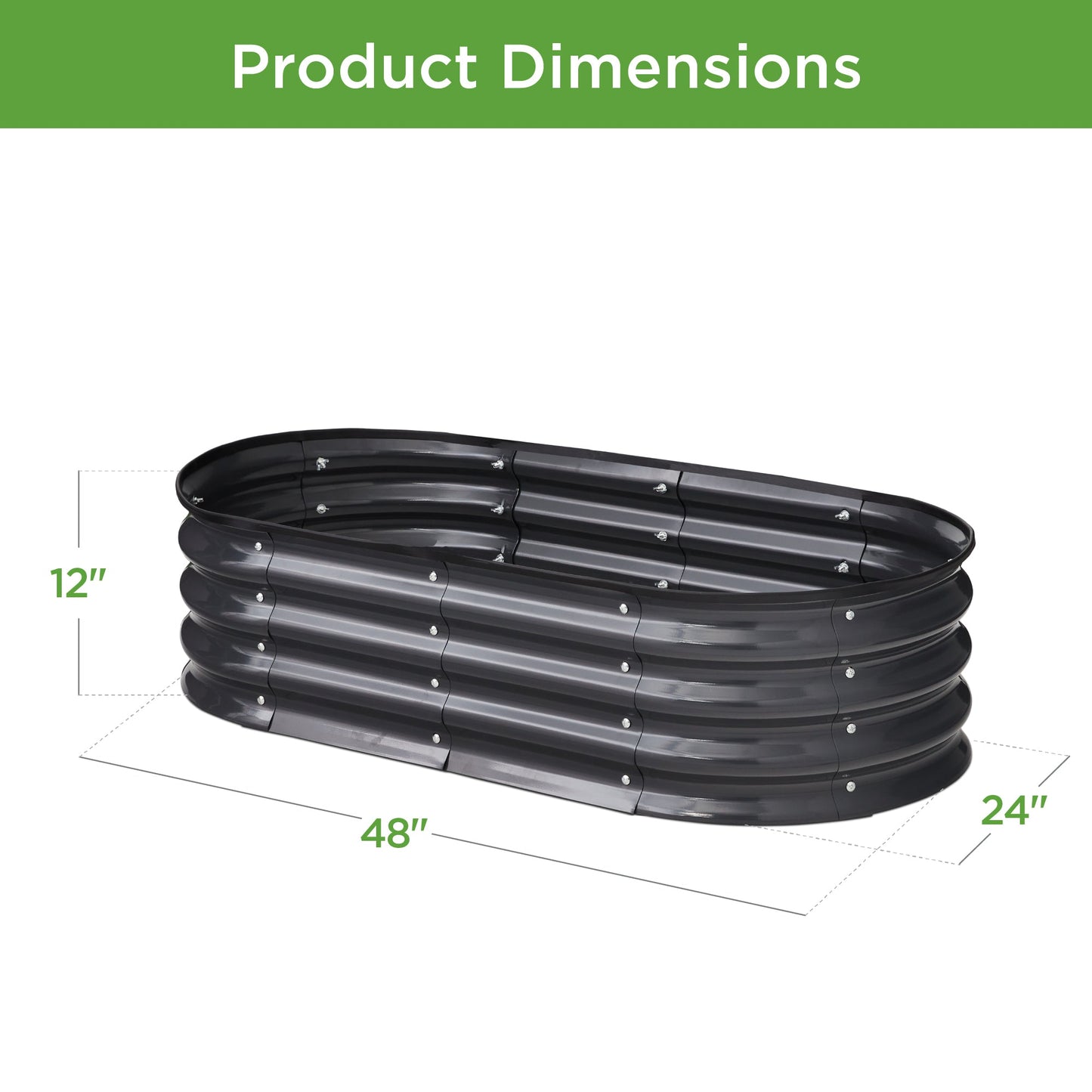 Outdoor Raised Metal Oval Garden Bed Planter Box - 4x2x1ft