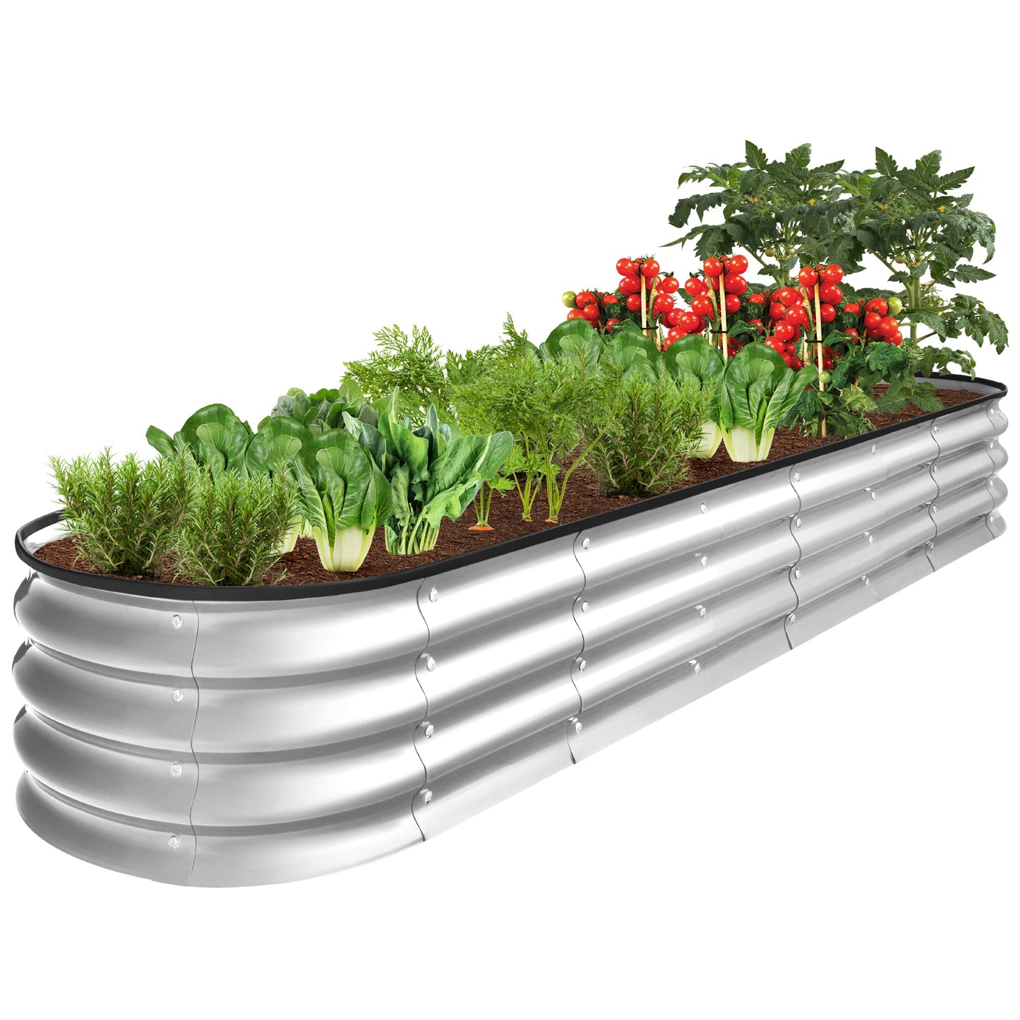 Outdoor Metal Raised Oval Garden Bed for Vegetables Flowers - 8x2x1ft