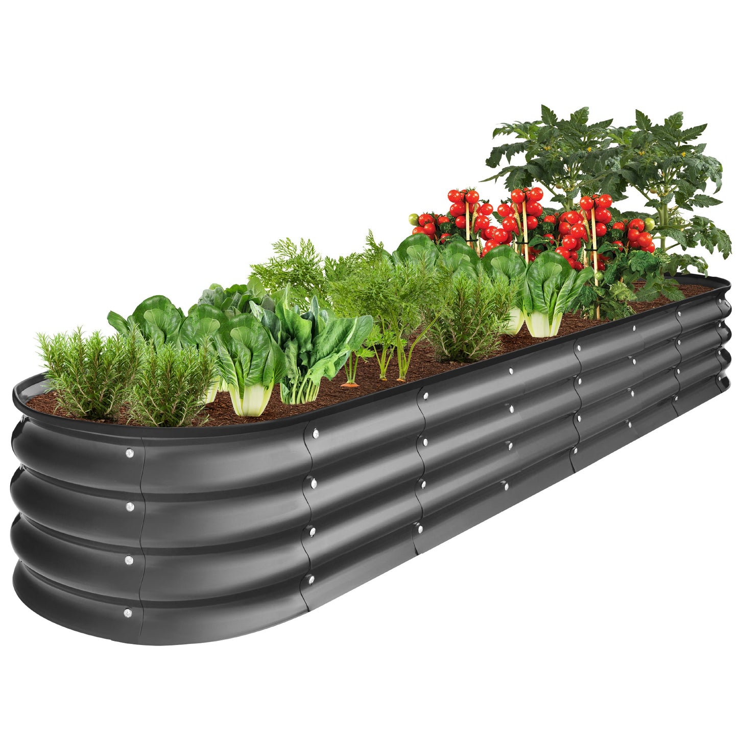 Outdoor Metal Raised Oval Garden Bed for Vegetables Flowers - 8x2x1ft