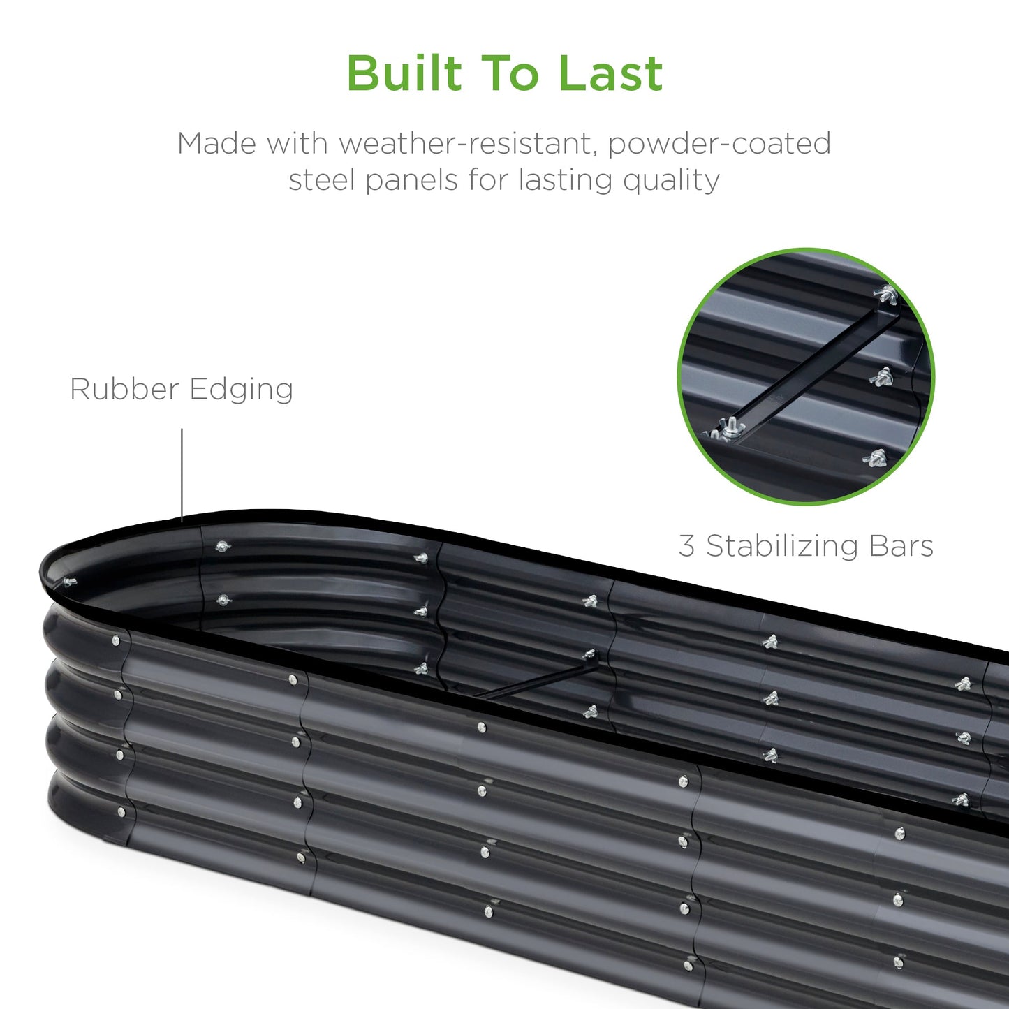 Outdoor Metal Raised Oval Garden Bed for Vegetables Flowers - 8x2x1ft