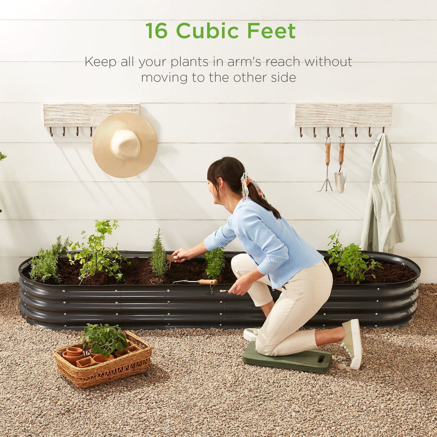 Outdoor Metal Raised Oval Garden Bed for Vegetables Flowers - 8x2x1ft