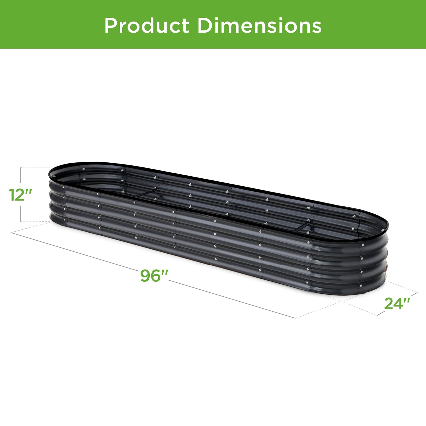 Outdoor Metal Raised Oval Garden Bed for Vegetables Flowers - 8x2x1ft