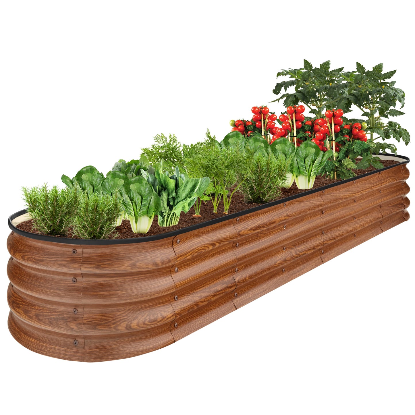 Outdoor Metal Raised Oval Garden Bed for Vegetables Flowers - 8x2x1ft