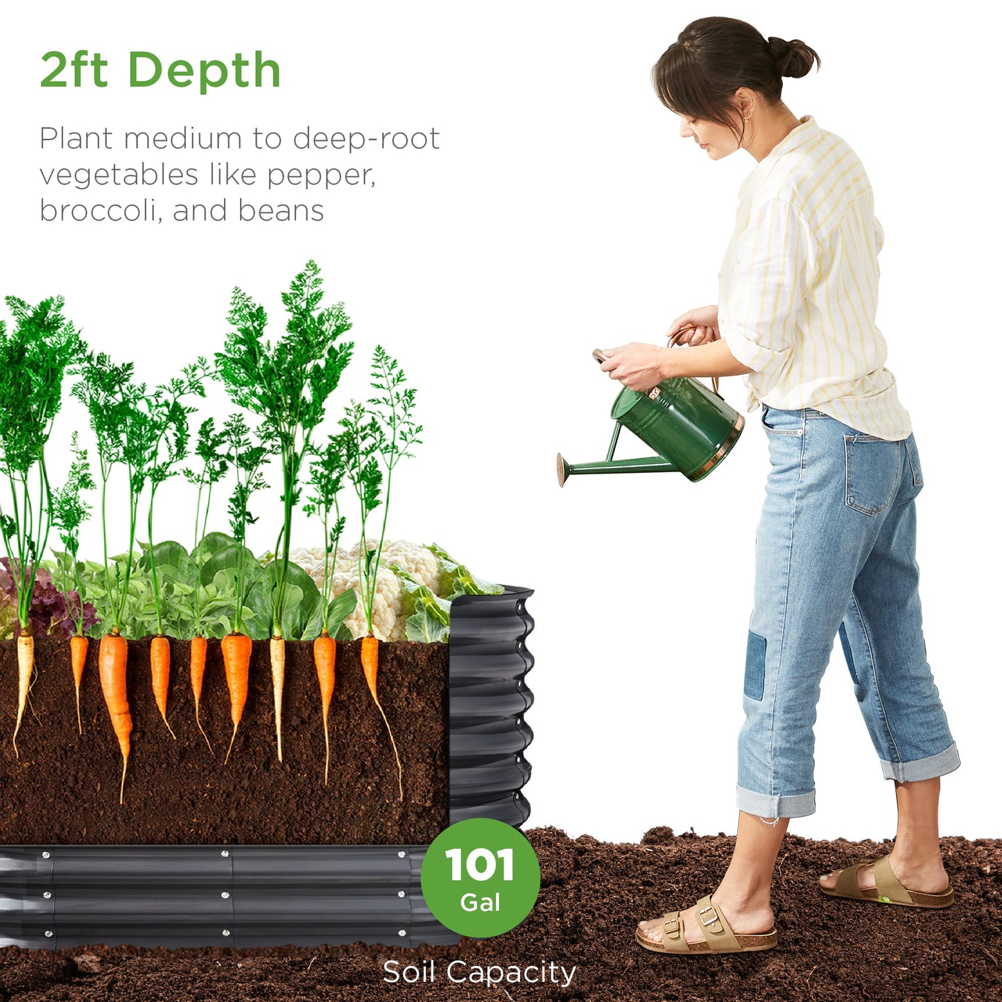 Outdoor Raised Metal Oval Garden Bed Planter Box - 4x2x2ft