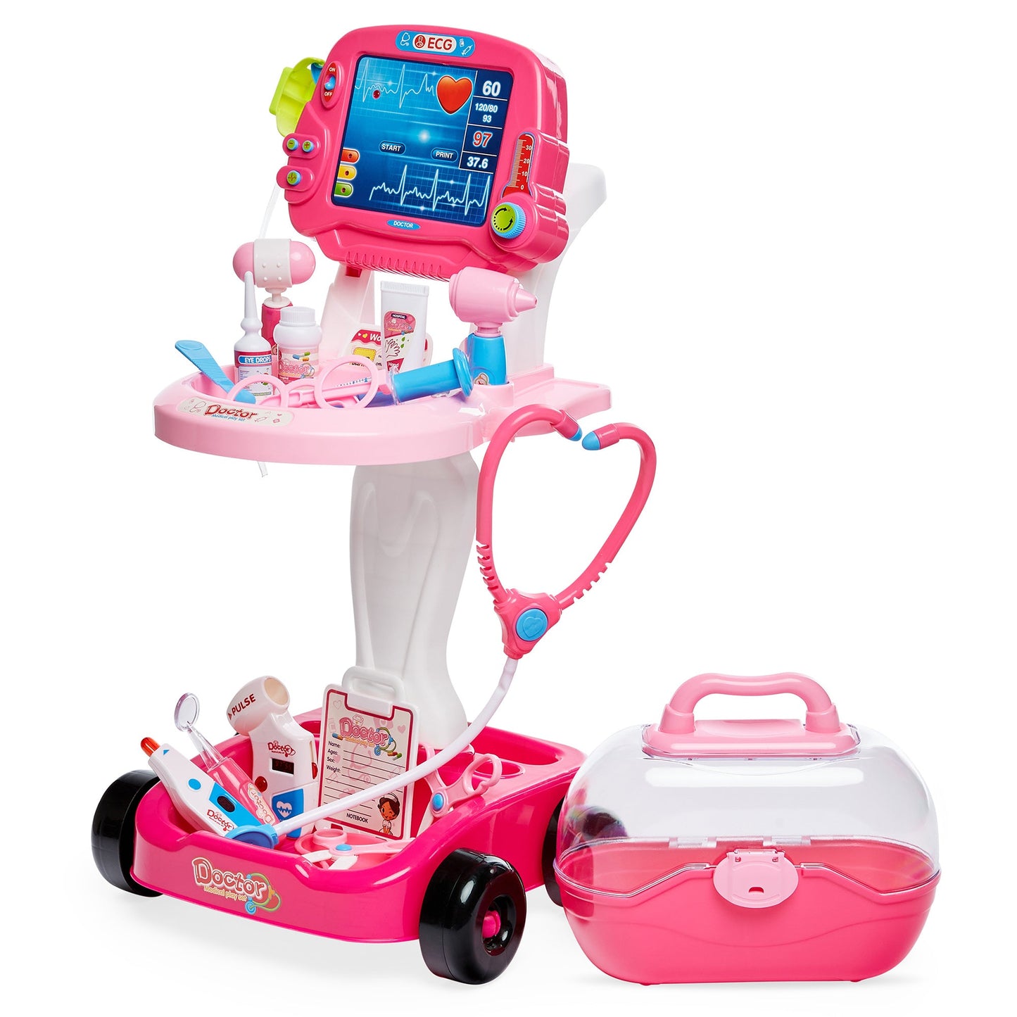 Play Doctor Kit for Kids Boys & Girls with 17 Accessories Mobile Cart