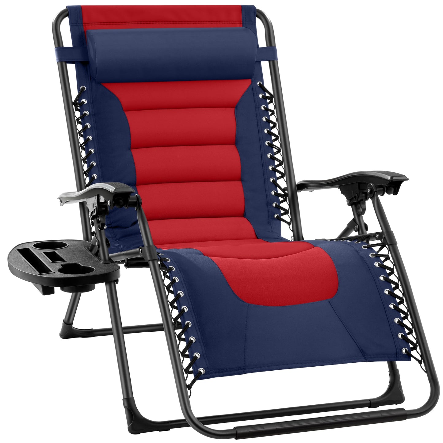 Oversized Padded Zero Gravity Chair Folding Recliner w/ Headrest Side Tray