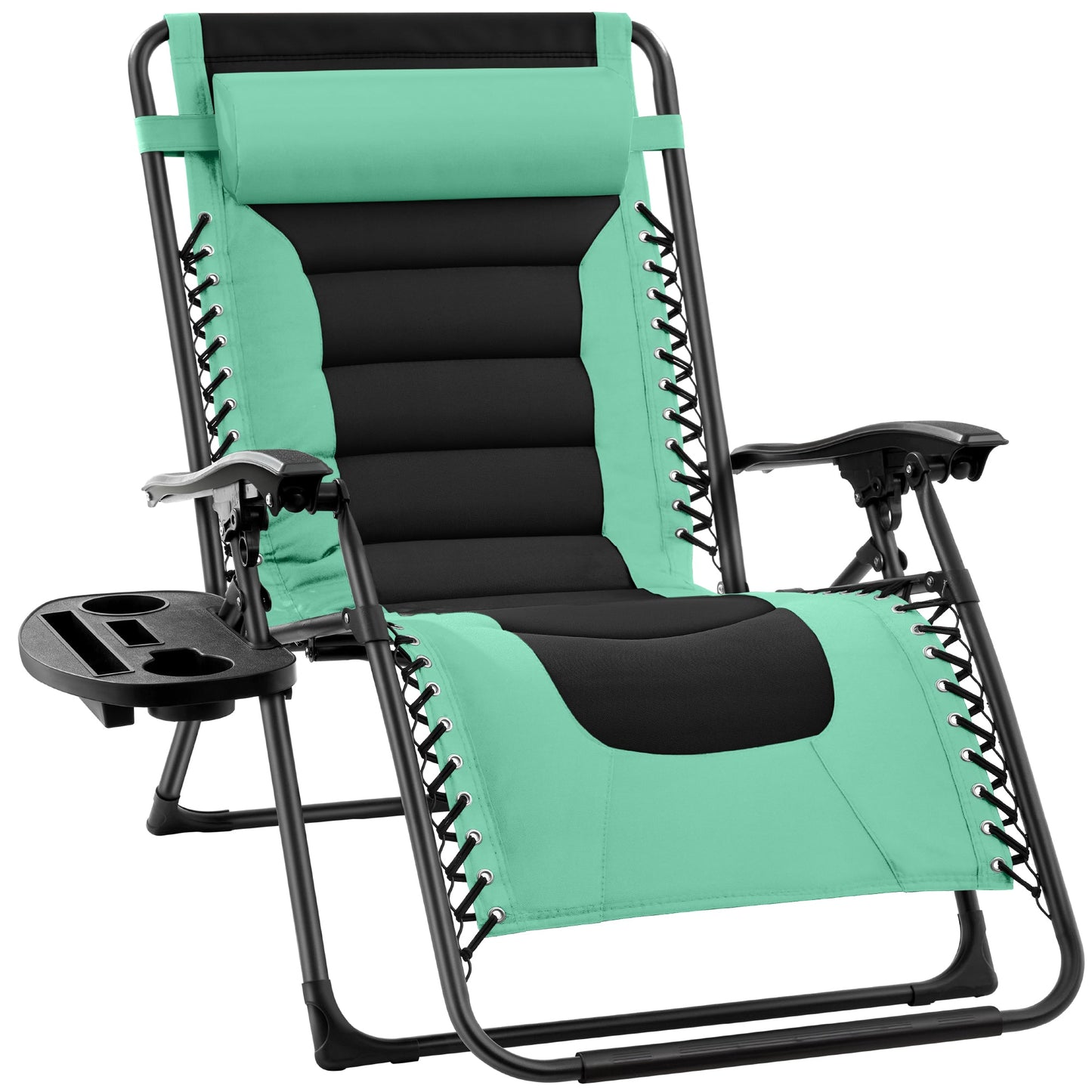 Oversized Padded Zero Gravity Chair Folding Recliner w/ Headrest Side Tray