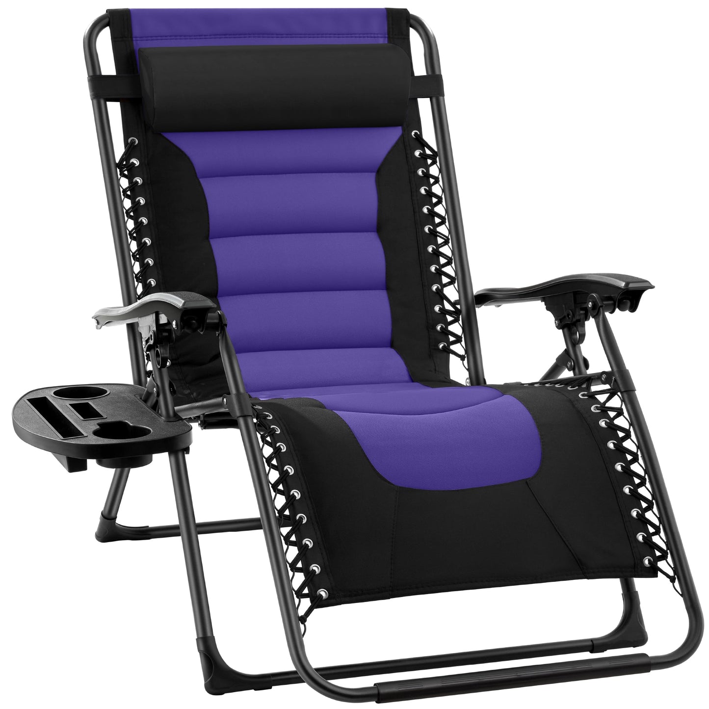 Oversized Padded Zero Gravity Chair Folding Recliner w/ Headrest Side Tray
