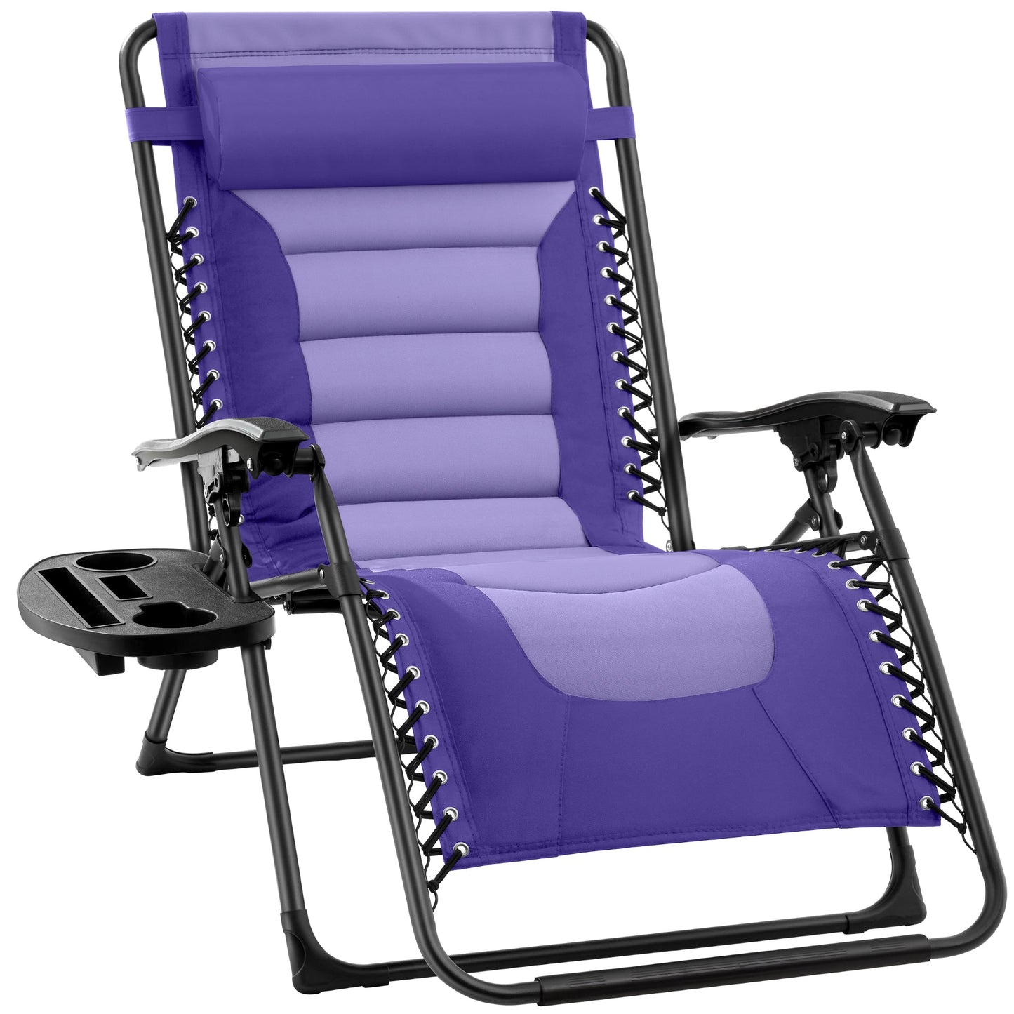 Oversized Padded Zero Gravity Chair Folding Recliner w/ Headrest Side Tray