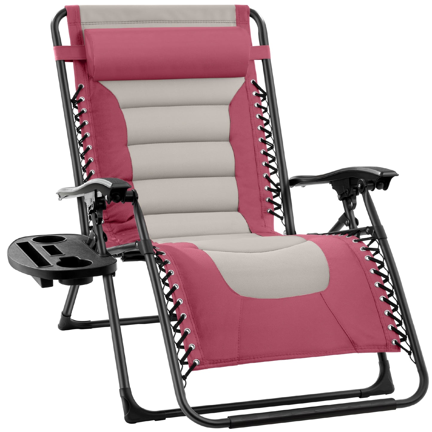 Oversized Padded Zero Gravity Chair Folding Recliner w/ Headrest Side Tray