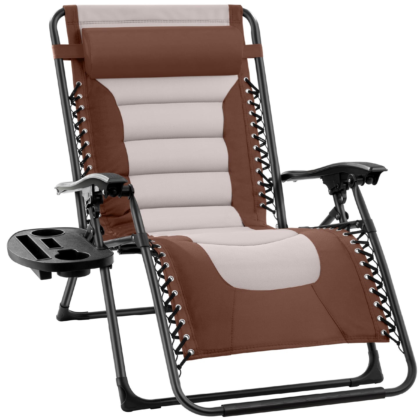 Oversized Padded Zero Gravity Chair Folding Recliner w/ Headrest Side Tray