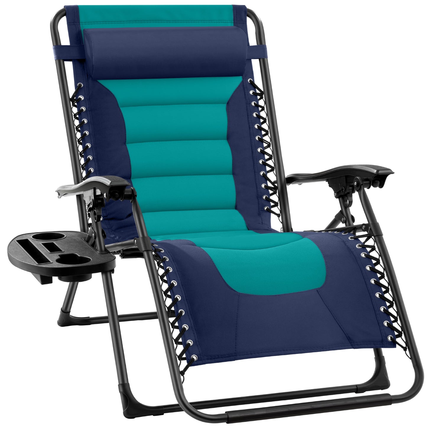 Oversized Padded Zero Gravity Chair Folding Recliner w/ Headrest Side Tray