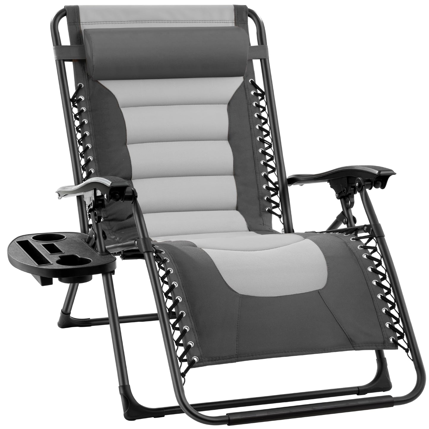 Oversized Padded Zero Gravity Chair Folding Recliner w/ Headrest Side Tray