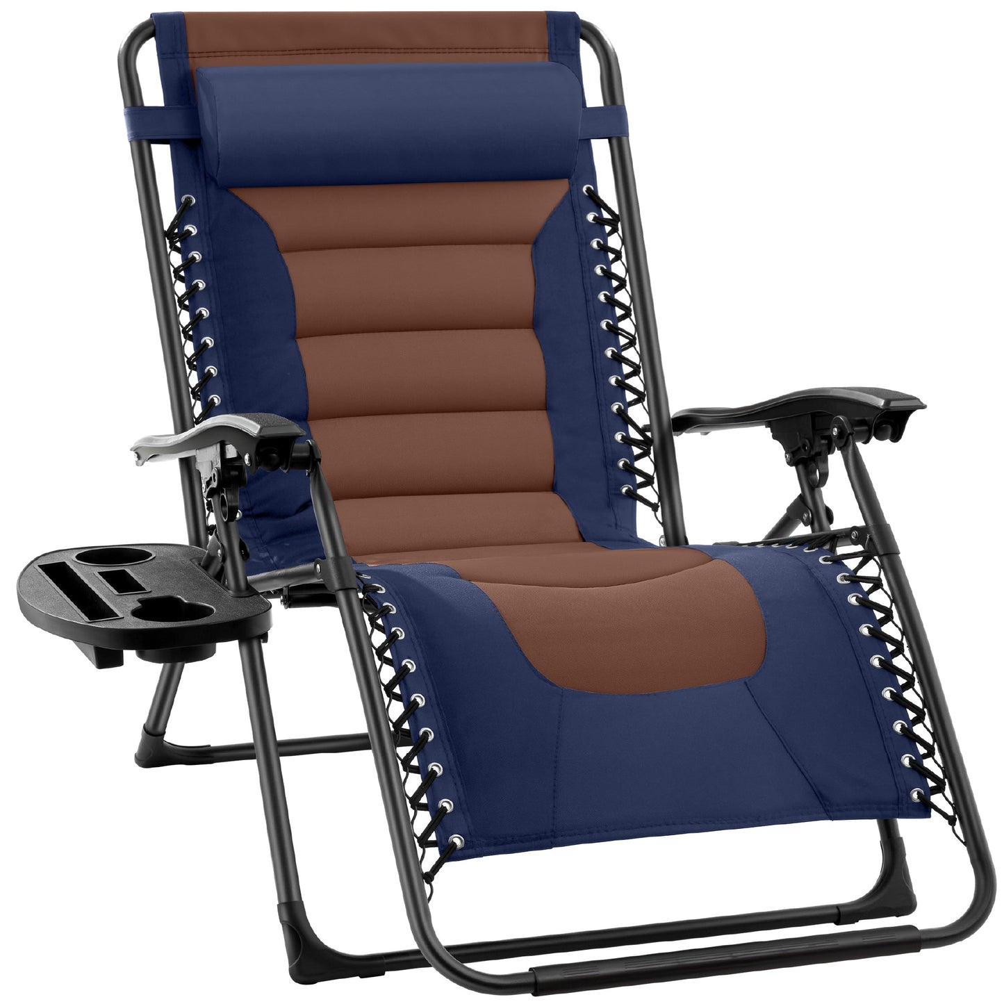 Oversized Padded Zero Gravity Chair Folding Recliner w/ Headrest Side Tray