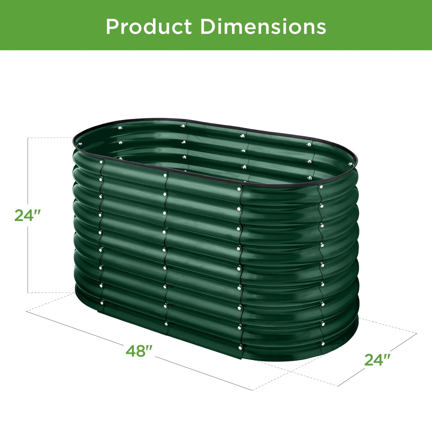 Outdoor Raised Metal Oval Garden Bed Planter Box - 4x2x2ft