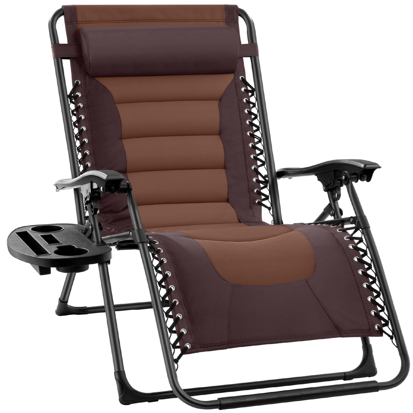 Oversized Padded Zero Gravity Chair Folding Recliner w/ Headrest Side Tray