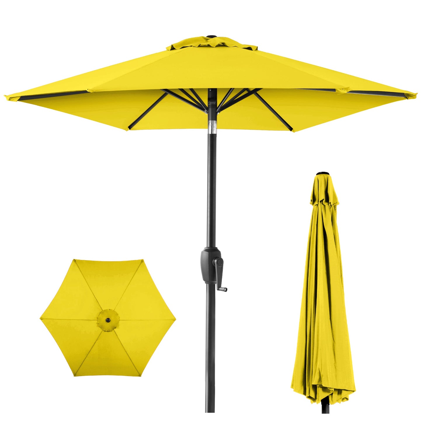 Outdoor Market Patio Umbrella w/ Push Button Tilt Crank Lift - 7.5ft
