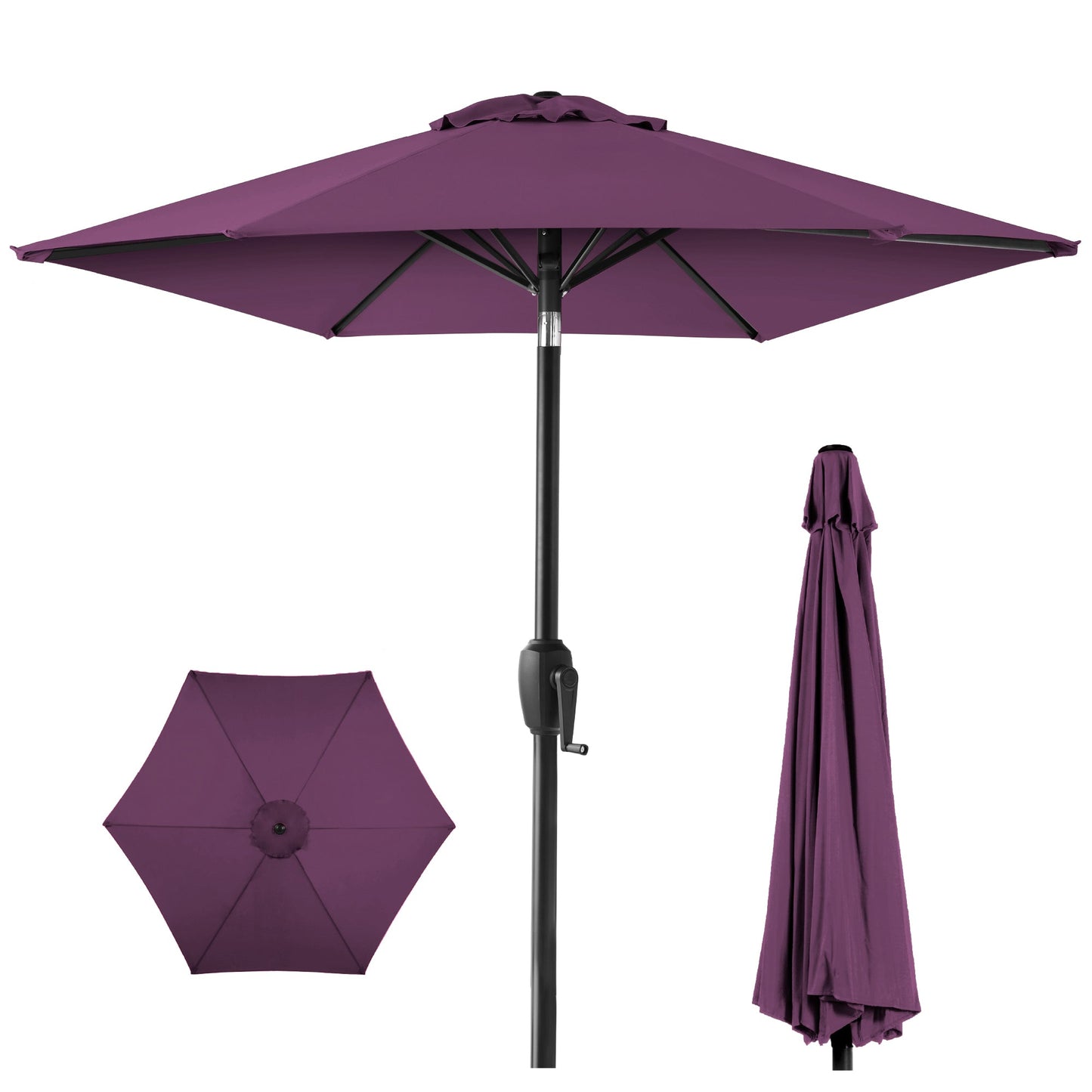 Outdoor Market Patio Umbrella w/ Push Button Tilt Crank Lift - 7.5ft