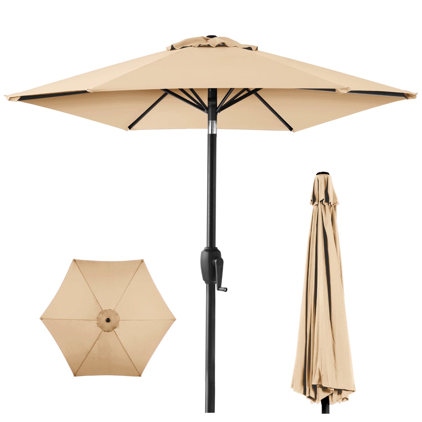 Outdoor Market Patio Umbrella w/ Push Button Tilt Crank Lift - 7.5ft