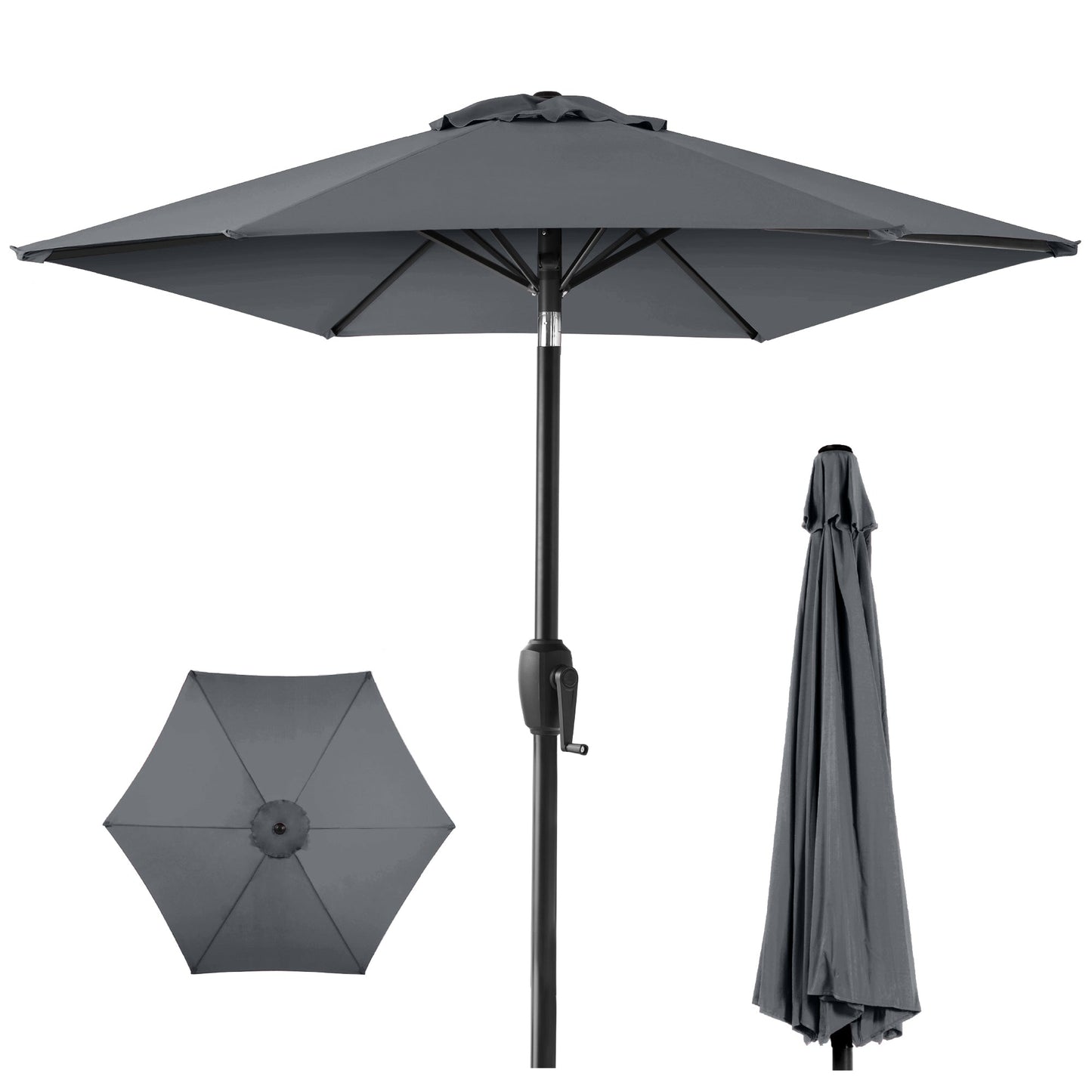 Outdoor Market Patio Umbrella w/ Push Button Tilt Crank Lift - 7.5ft