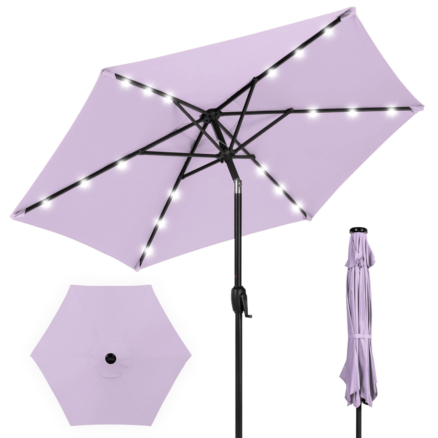 Outdoor Solar Patio Umbrella w/ Push Button Tilt Crank Lift - 7.5ft