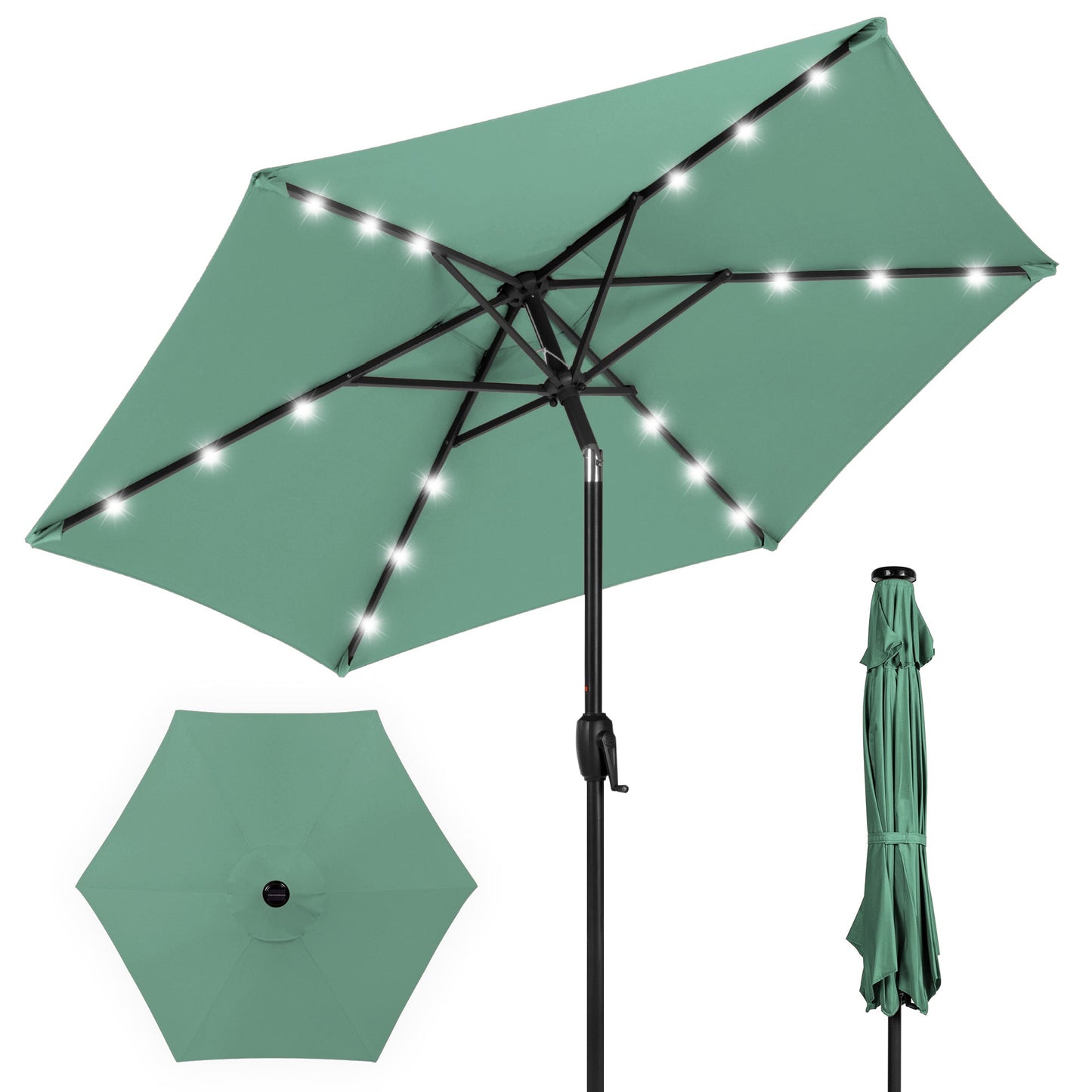 Outdoor Solar Patio Umbrella w/ Push Button Tilt Crank Lift - 7.5ft