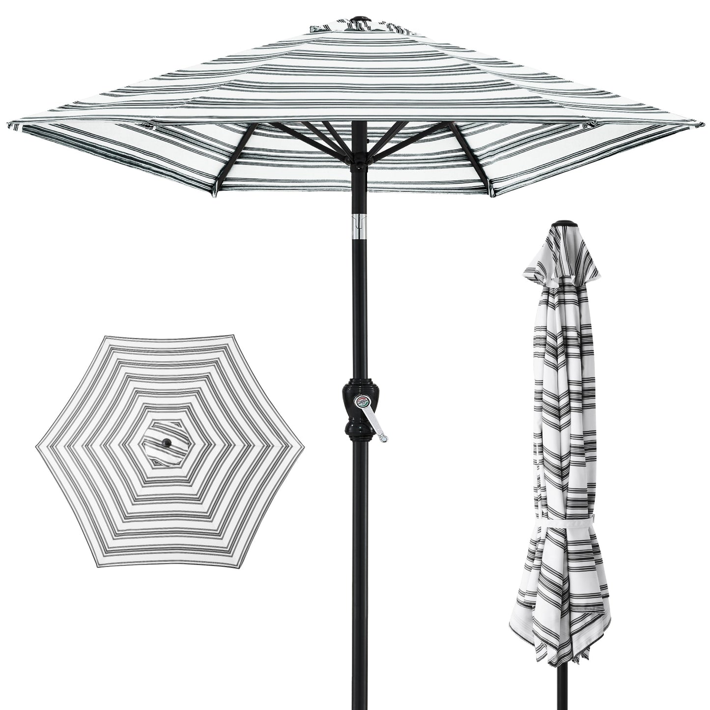 Outdoor Steel Striped Market Patio Umbrella w/ Tilt Crank Lift - 10ft