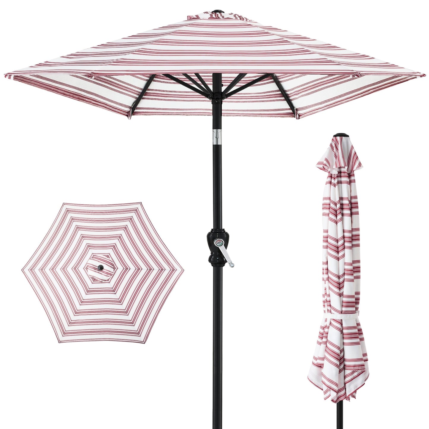 Outdoor Steel Striped Market Patio Umbrella w/ Tilt Crank Lift - 10ft