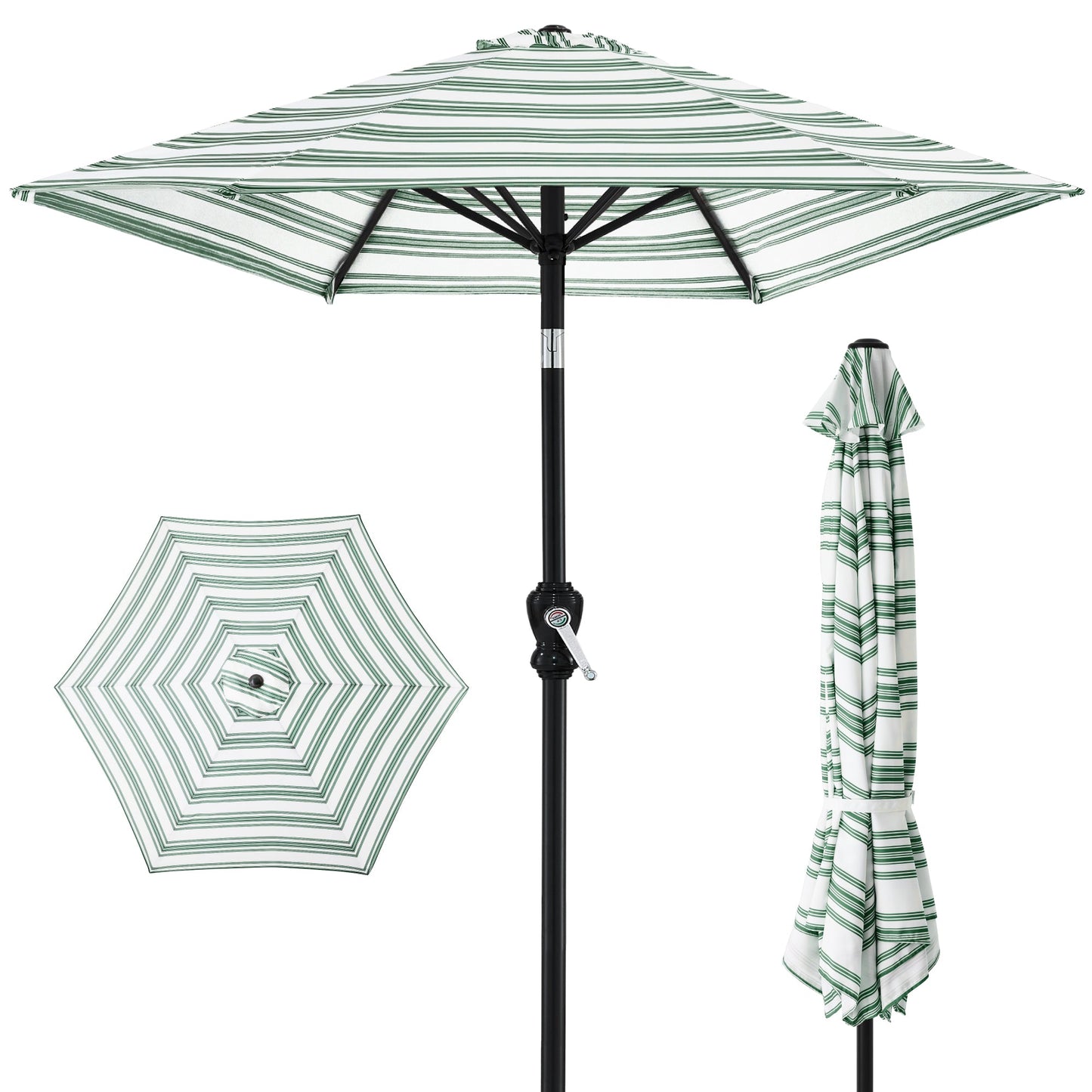 Outdoor Steel Striped Market Patio Umbrella w/ Tilt Crank Lift - 10ft